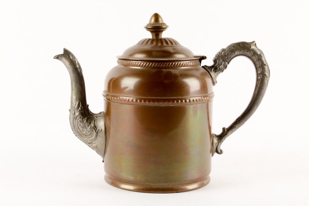 Antique Copper Teapot with Openwork Brass Trivet