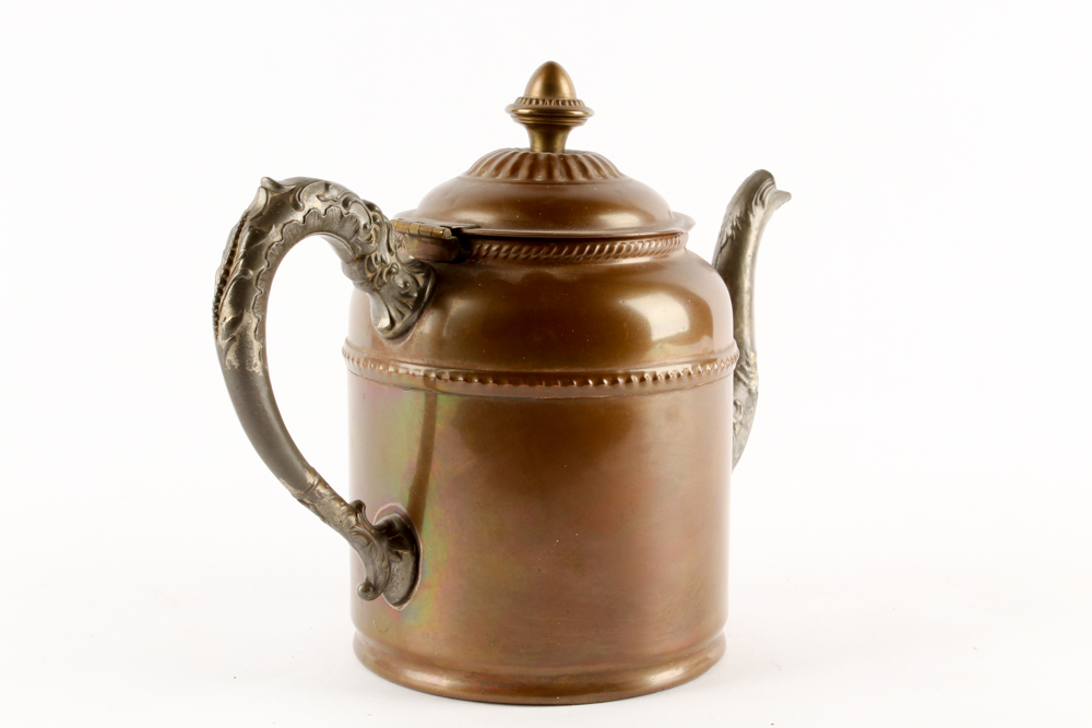 Antique Copper Teapot with Openwork Brass Trivet