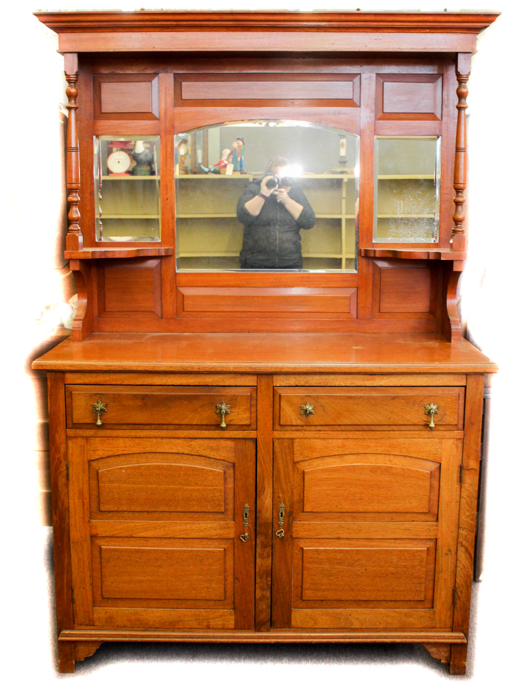 Antique Victorian Walnut Sideboard with Mirrored Top