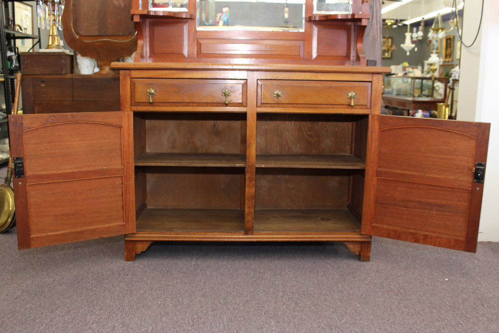Antique Victorian Walnut Sideboard with Mirrored Top
