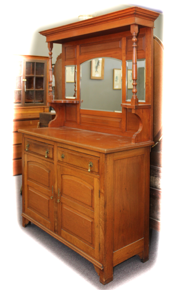 Antique Victorian Walnut Sideboard with Mirrored Top
