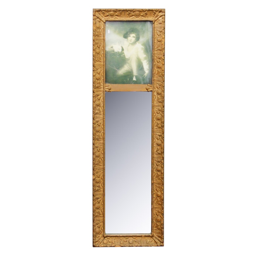 Vintage Trumeau Mirror with Portrait