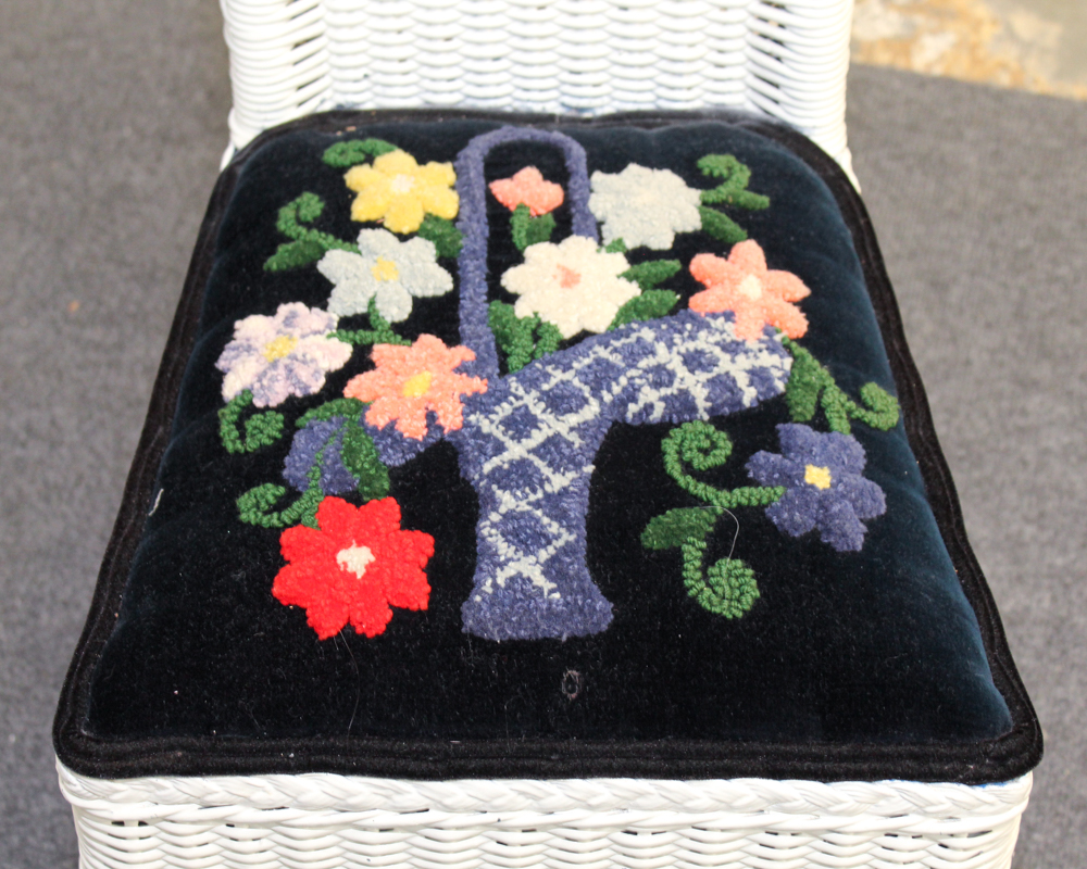 White Wicker Weave Side Table, Chair and Hamper