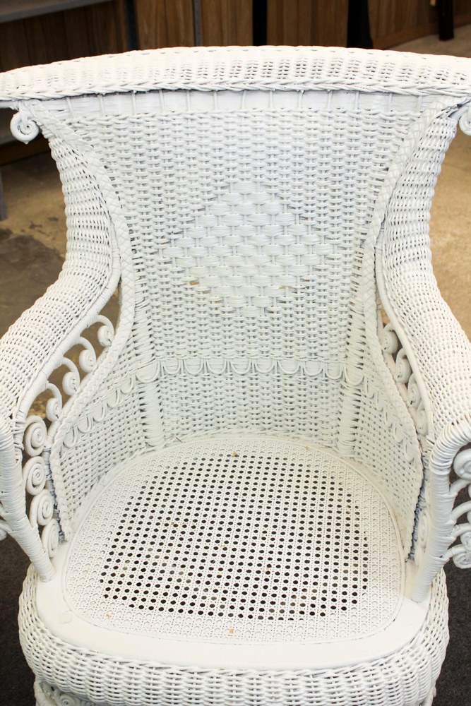 White Wicker Weave Chair and Ottoman
