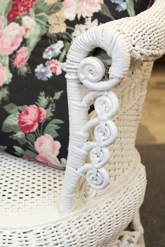 White Wicker Weave Chair and Ottoman