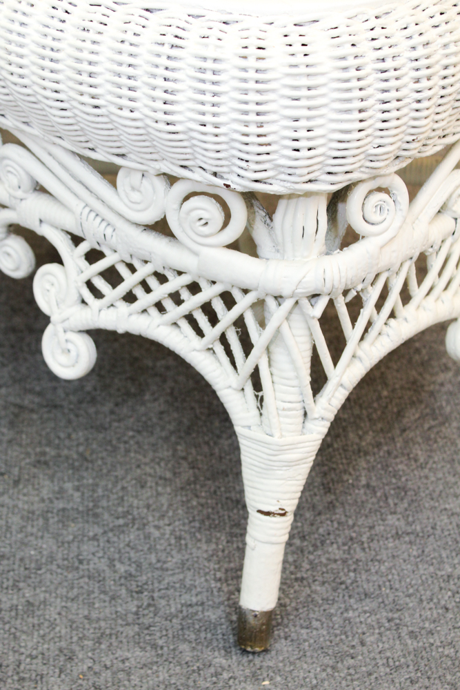 White Wicker Weave Chair and Ottoman