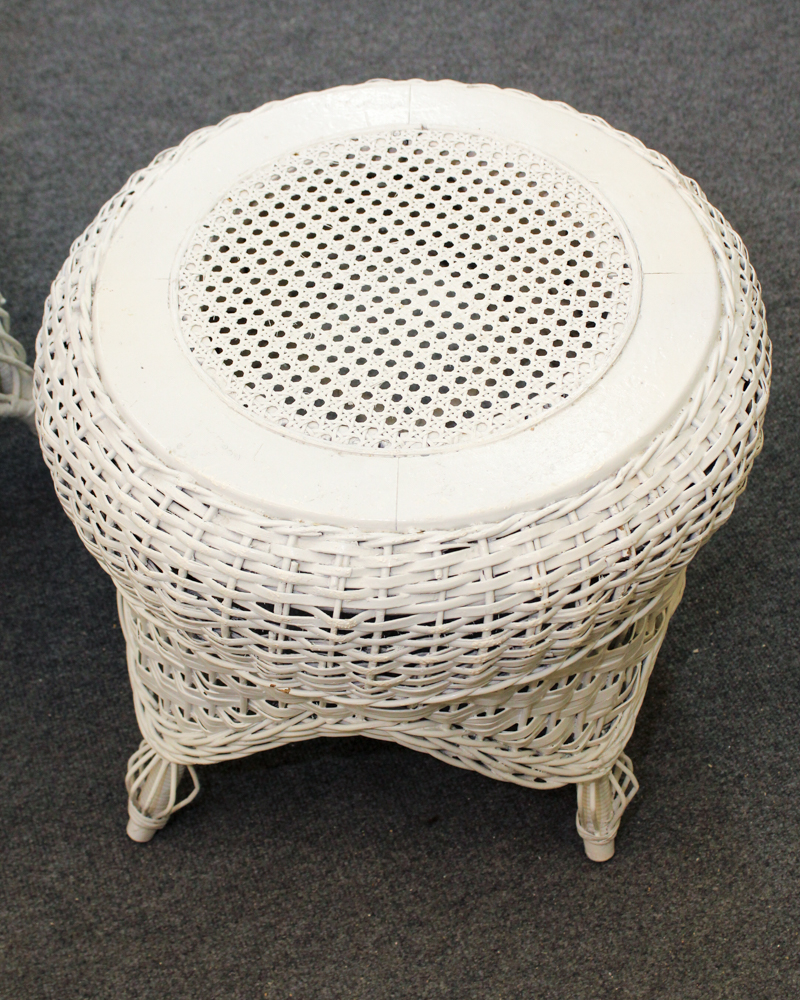 White Wicker Weave Chair and Ottoman