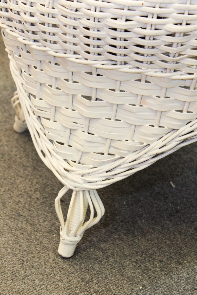 White Wicker Weave Chair and Ottoman