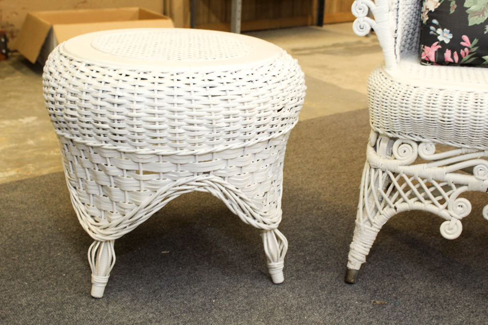 White Wicker Weave Chair and Ottoman