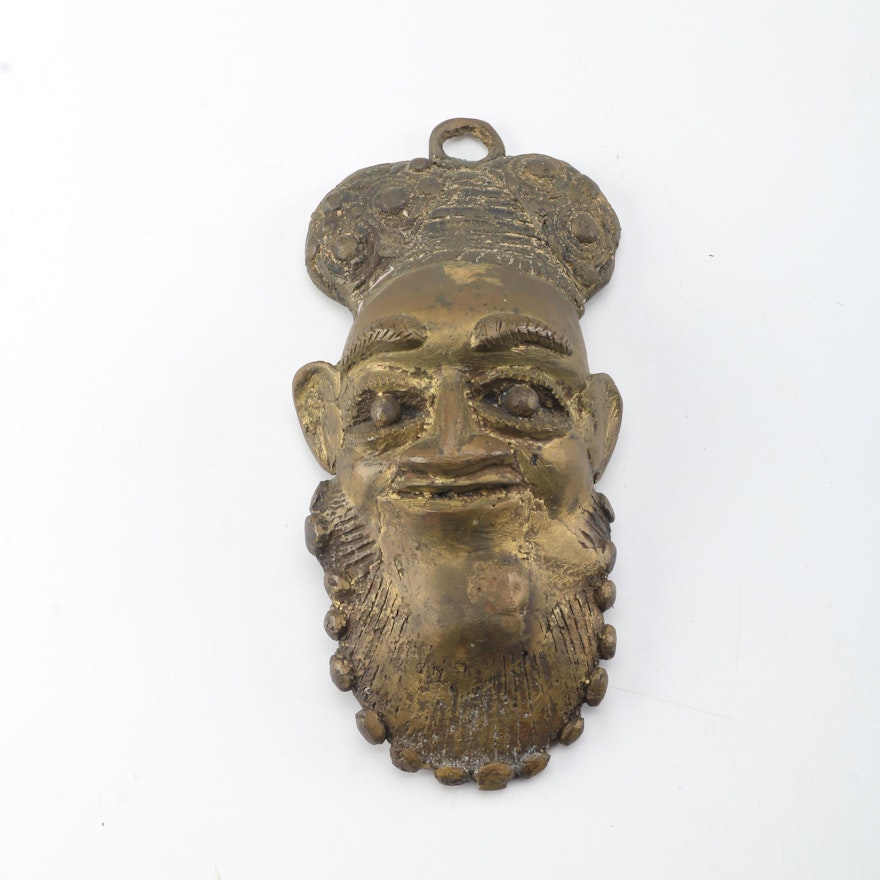 Indian Brass Style Figural Mask Decor