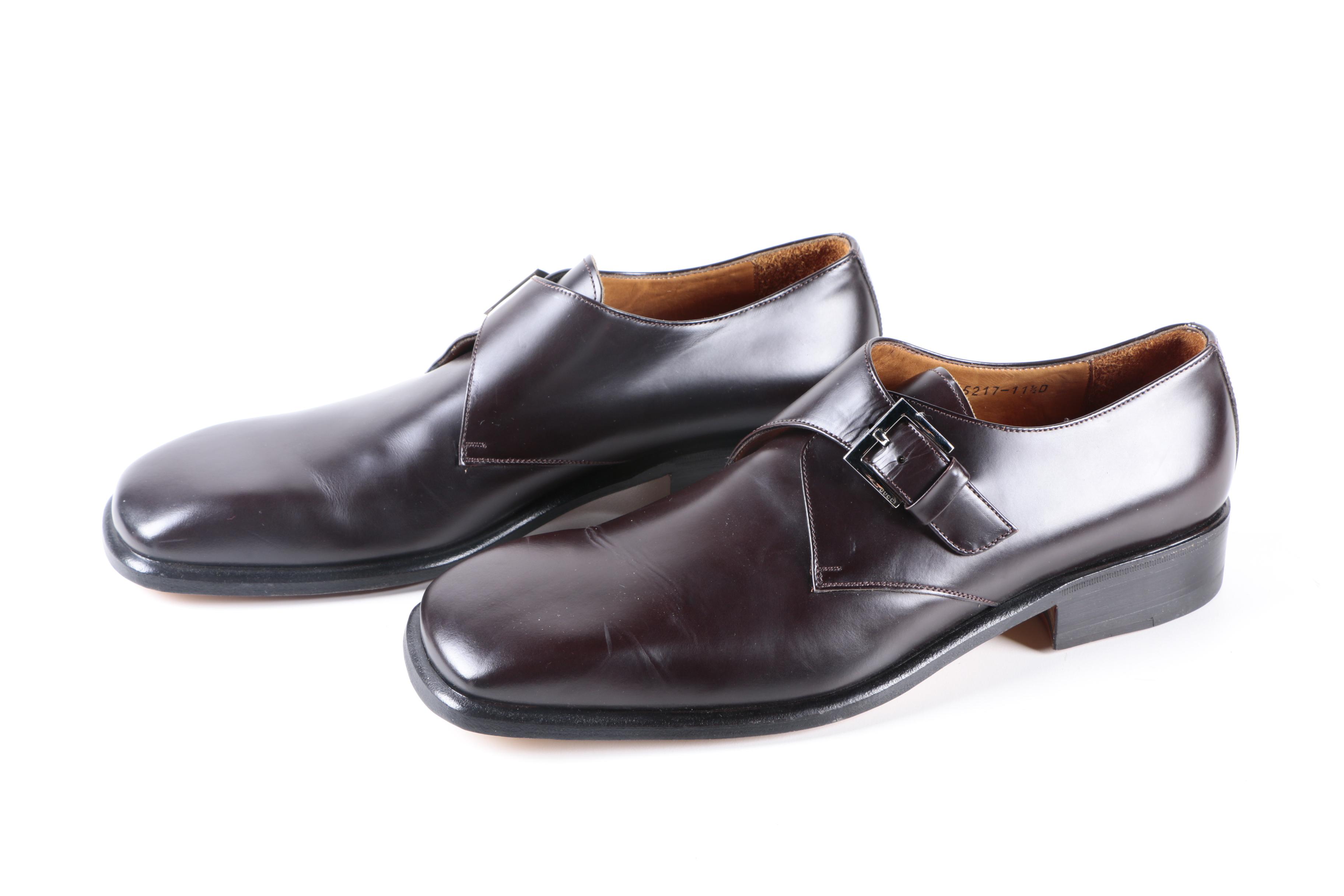 Men's Gucci Brown Leather Monk Strap Loafers