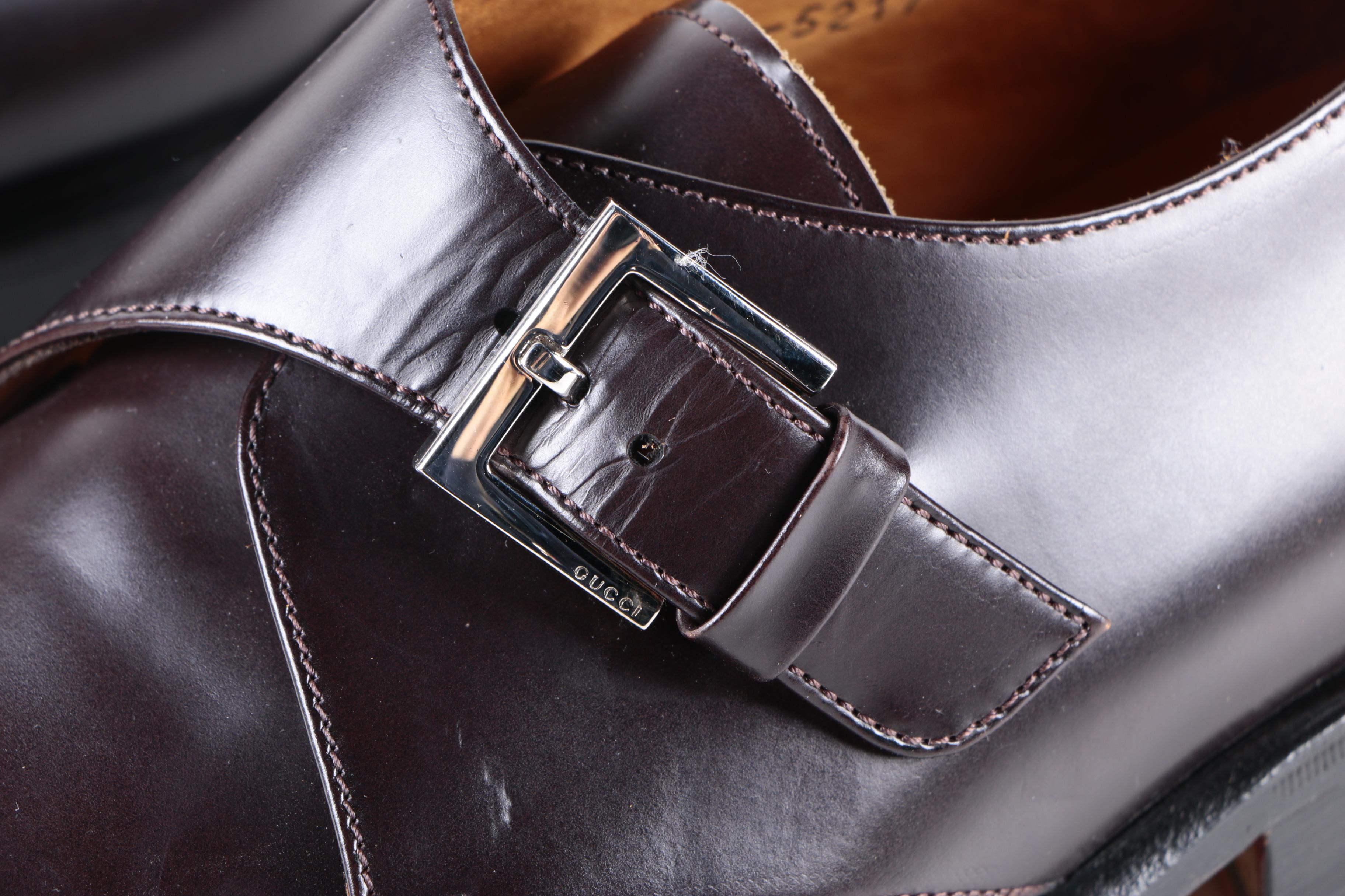 Men's Gucci Brown Leather Monk Strap Loafers