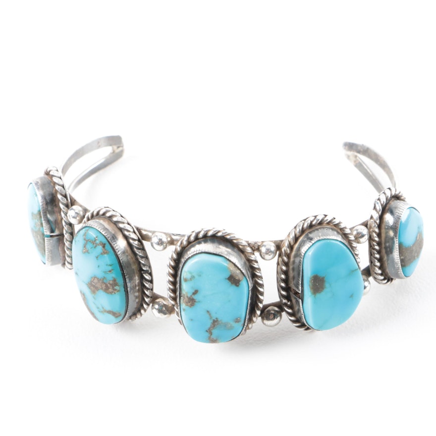 Southwestern Style Sterling Silver and Turquoise Cuff Bracelet
