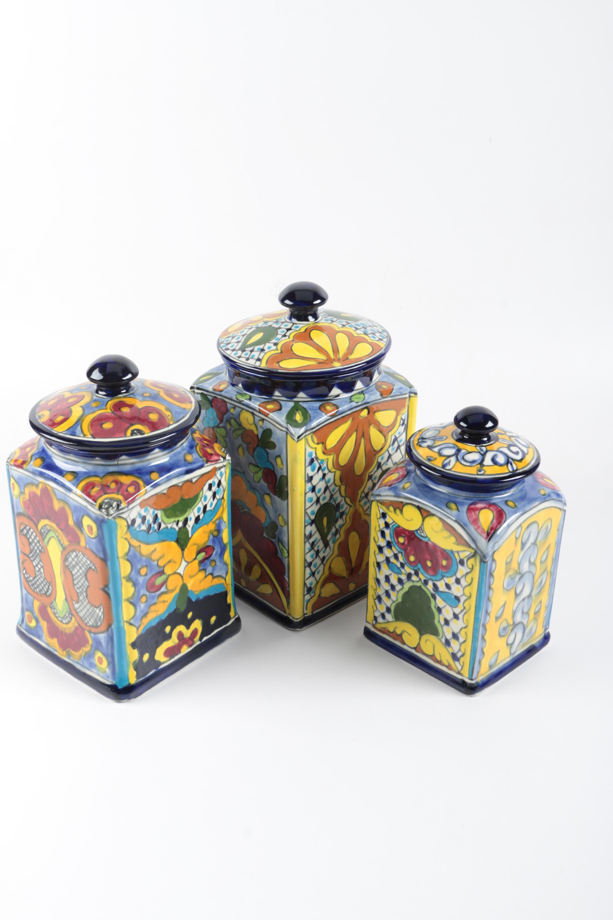 Hand Painted Ceramic Mexican Kitchen Canisters