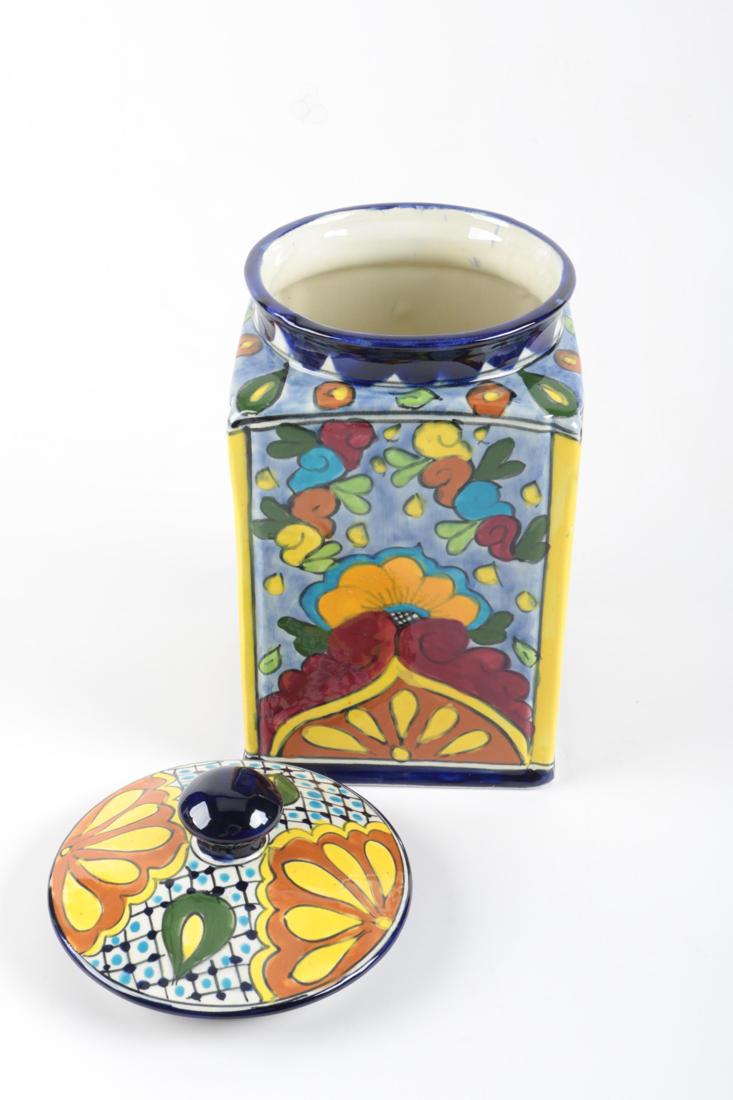 Hand Painted Ceramic Mexican Kitchen Canisters