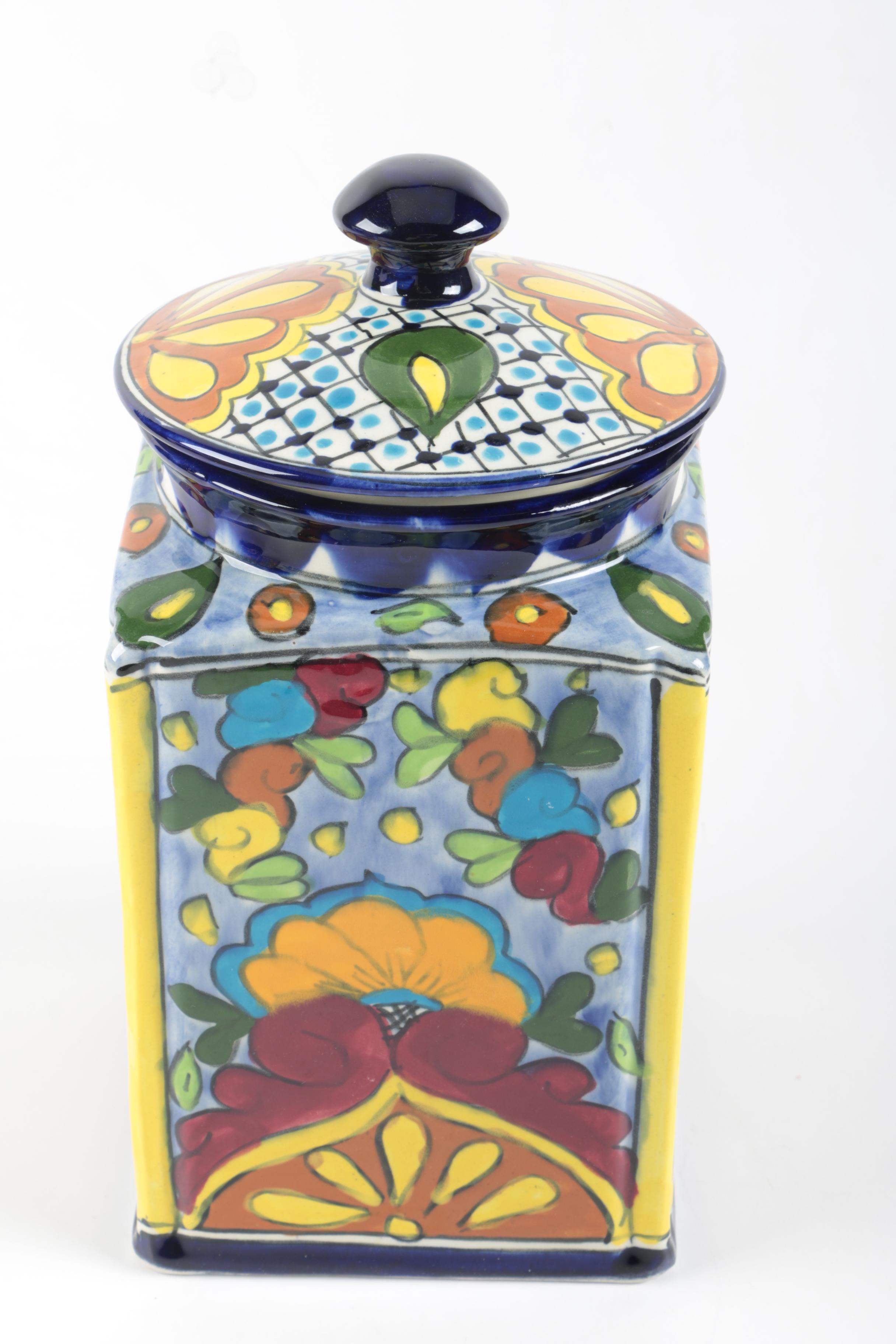 Hand Painted Ceramic Mexican Kitchen Canisters