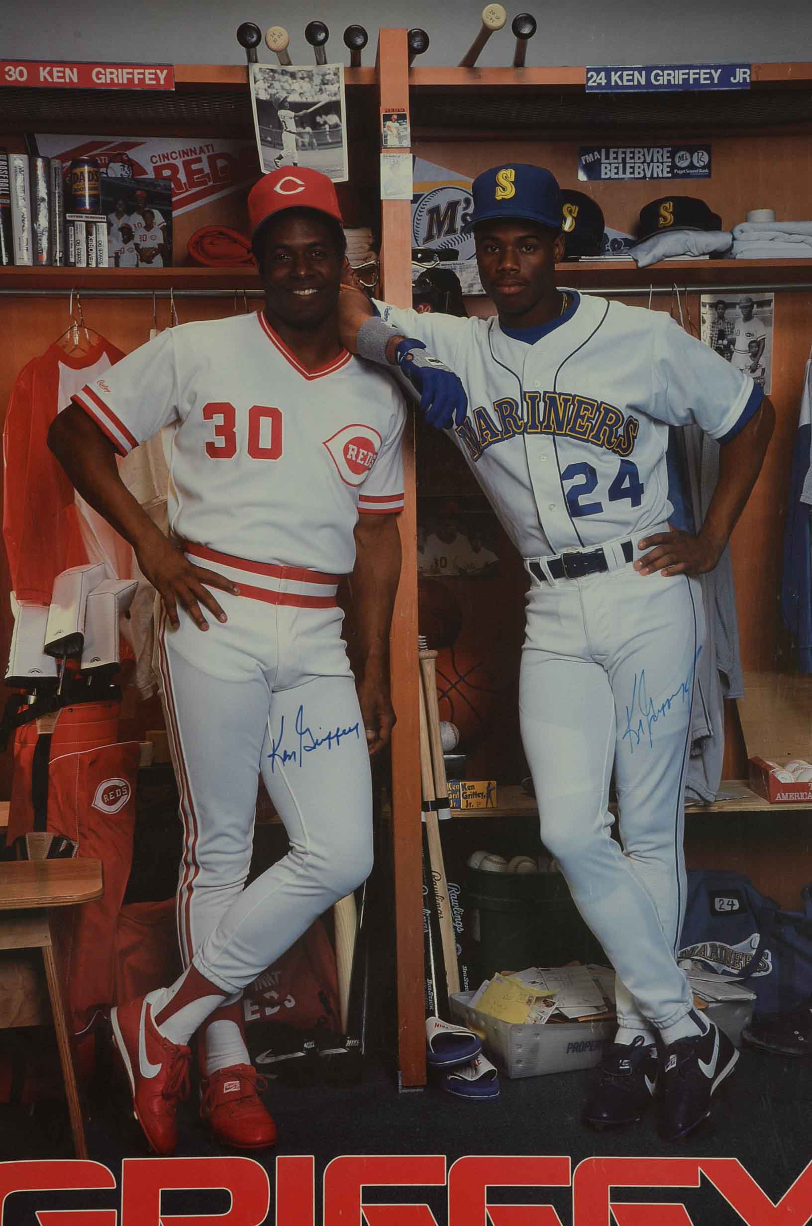 Ken Griffey Jr. and Griffey Sr. Autographed Poster   COA