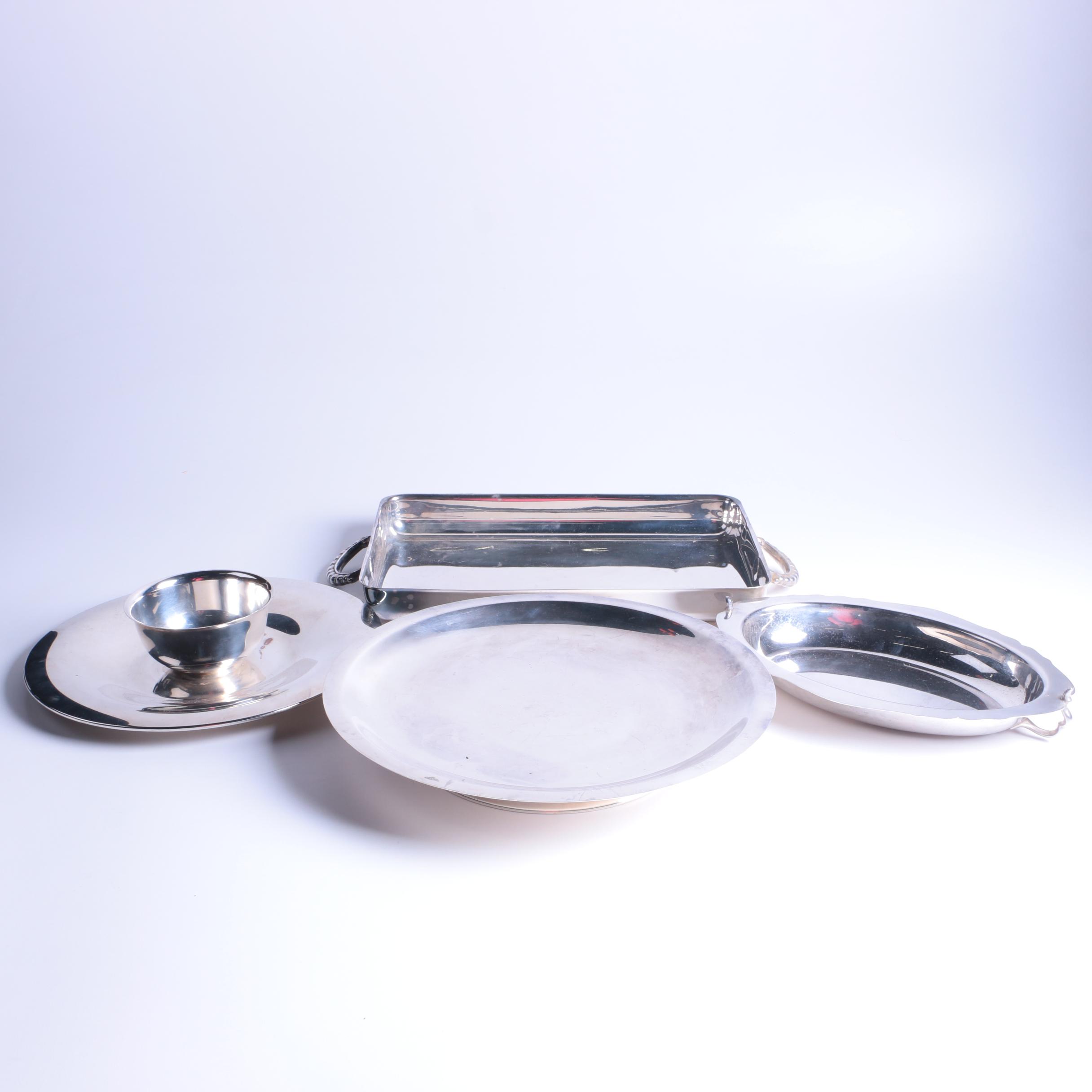 Poole Silver Plate Footed Cake Stand with other Silver Plate Serveware