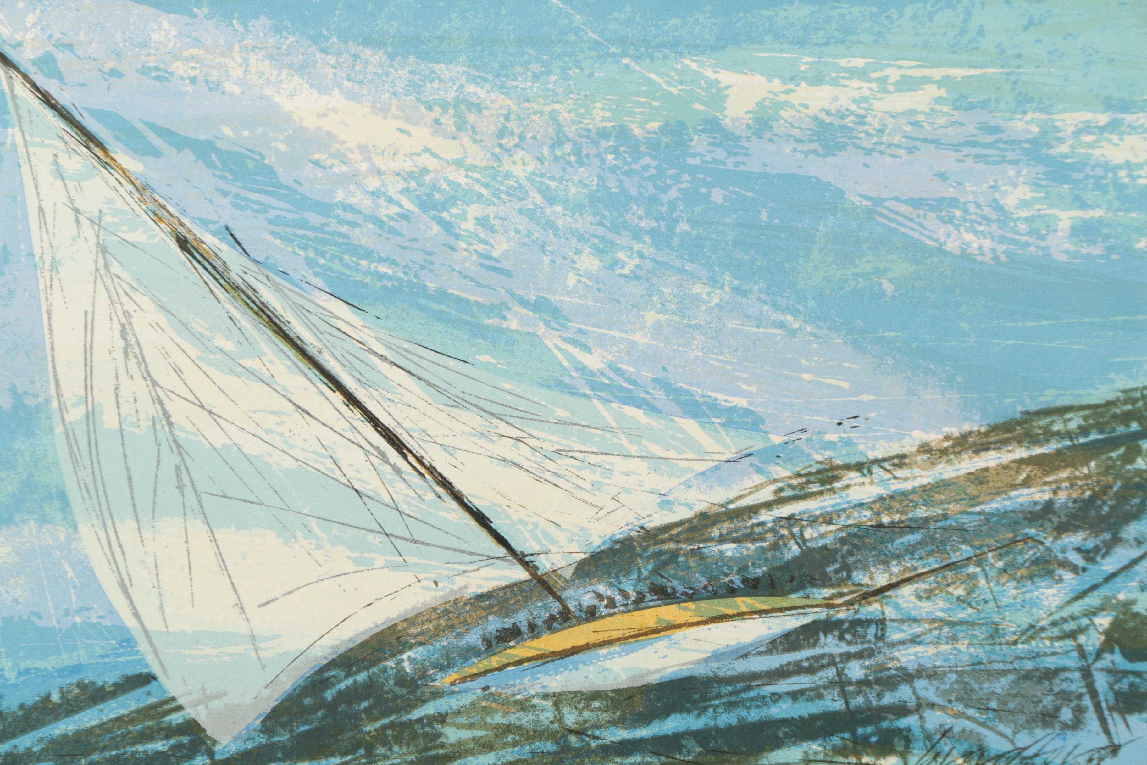 Howard Bradford 1973 Limited Edition Serigraph on Paper "Starboard Tack"