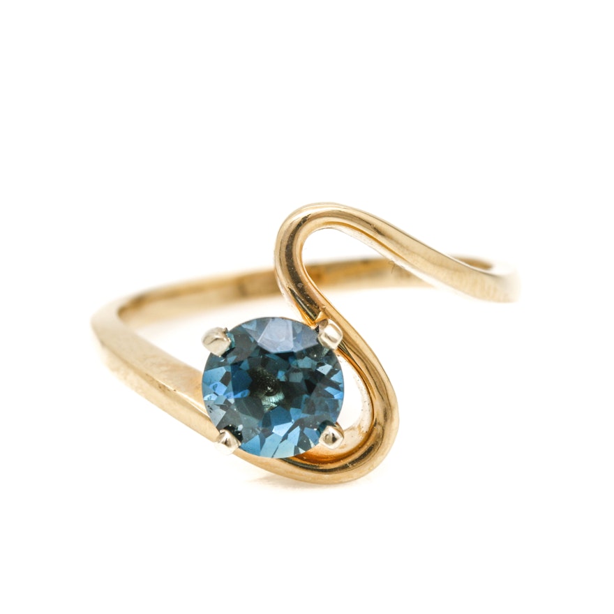 14K Yellow Gold Blue Topaz Ring