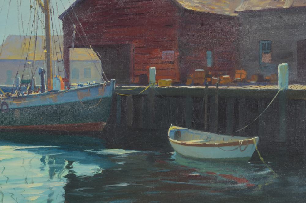 H. Amundsen Oil painting of a Harbor Scene
