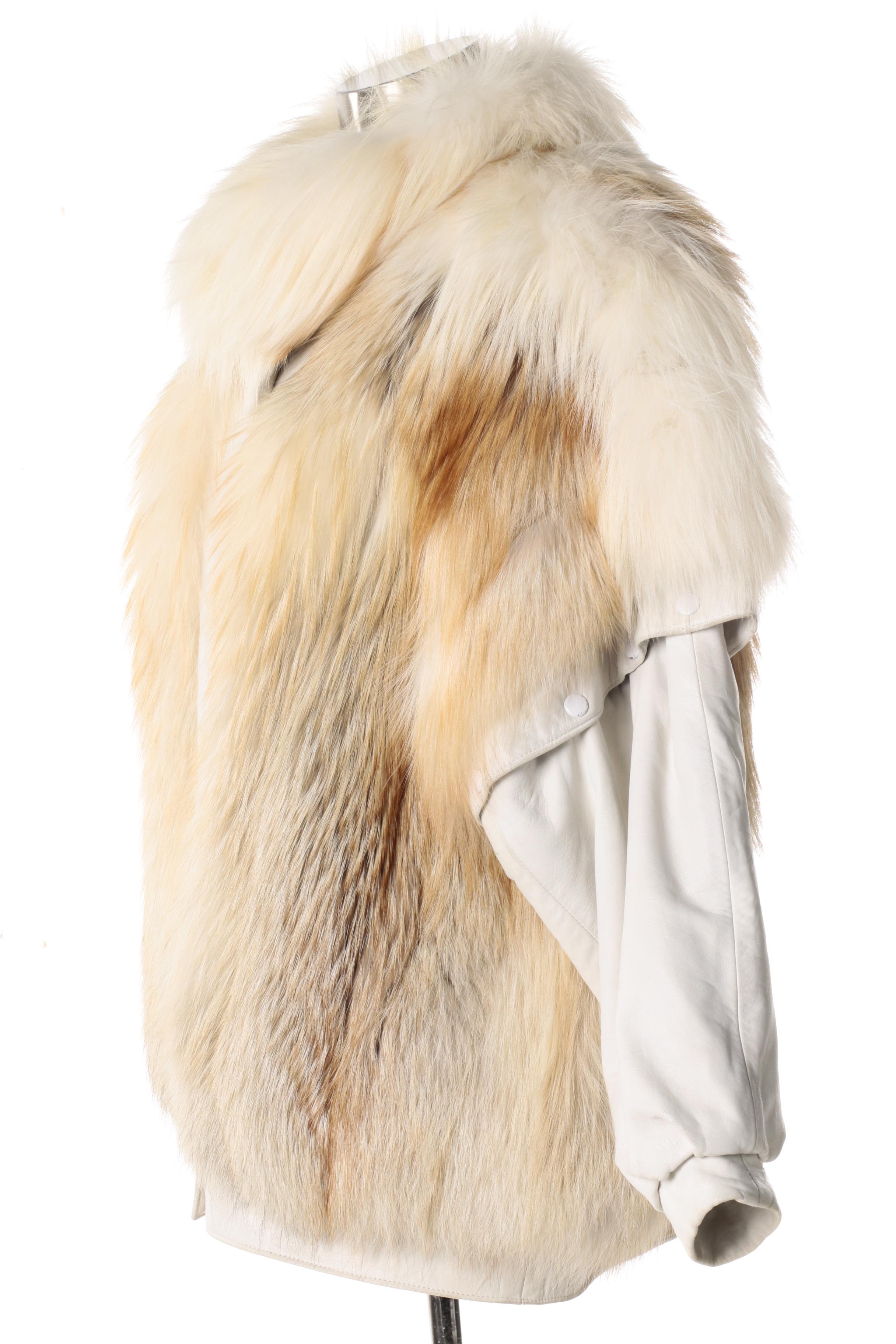Women's Affinity White Leather and Fox Fur Coat