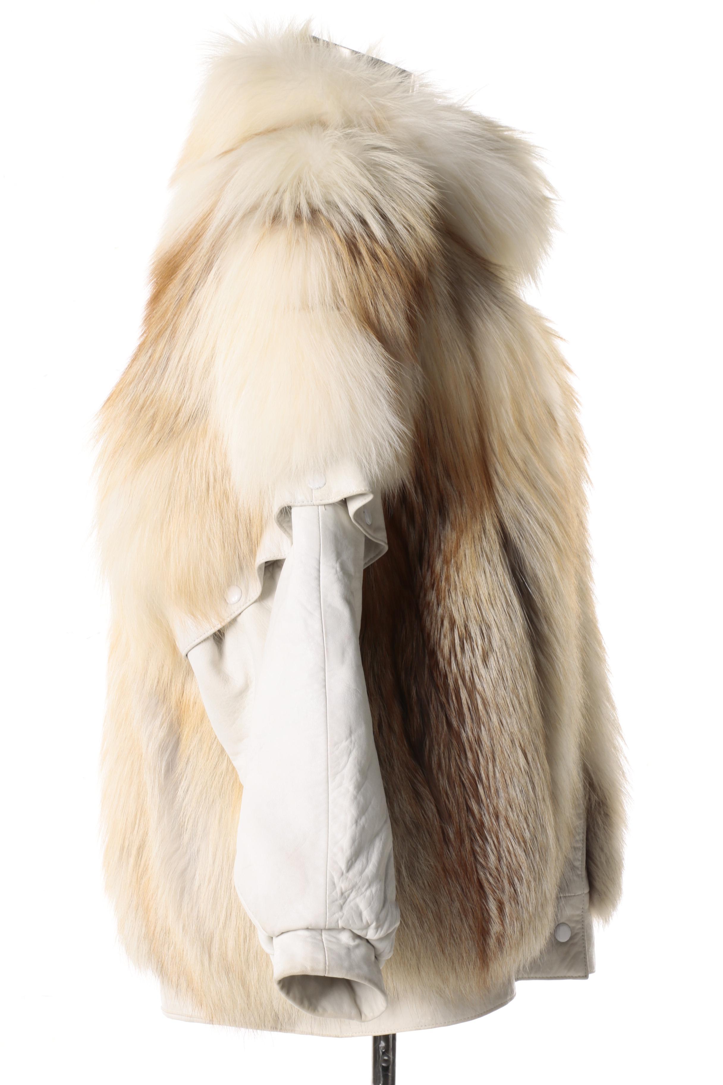 Women's Affinity White Leather and Fox Fur Coat