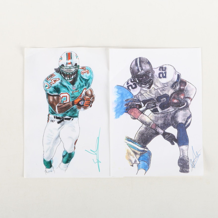 Emmitt Smith and Ricky Williams Artist Signed Prints