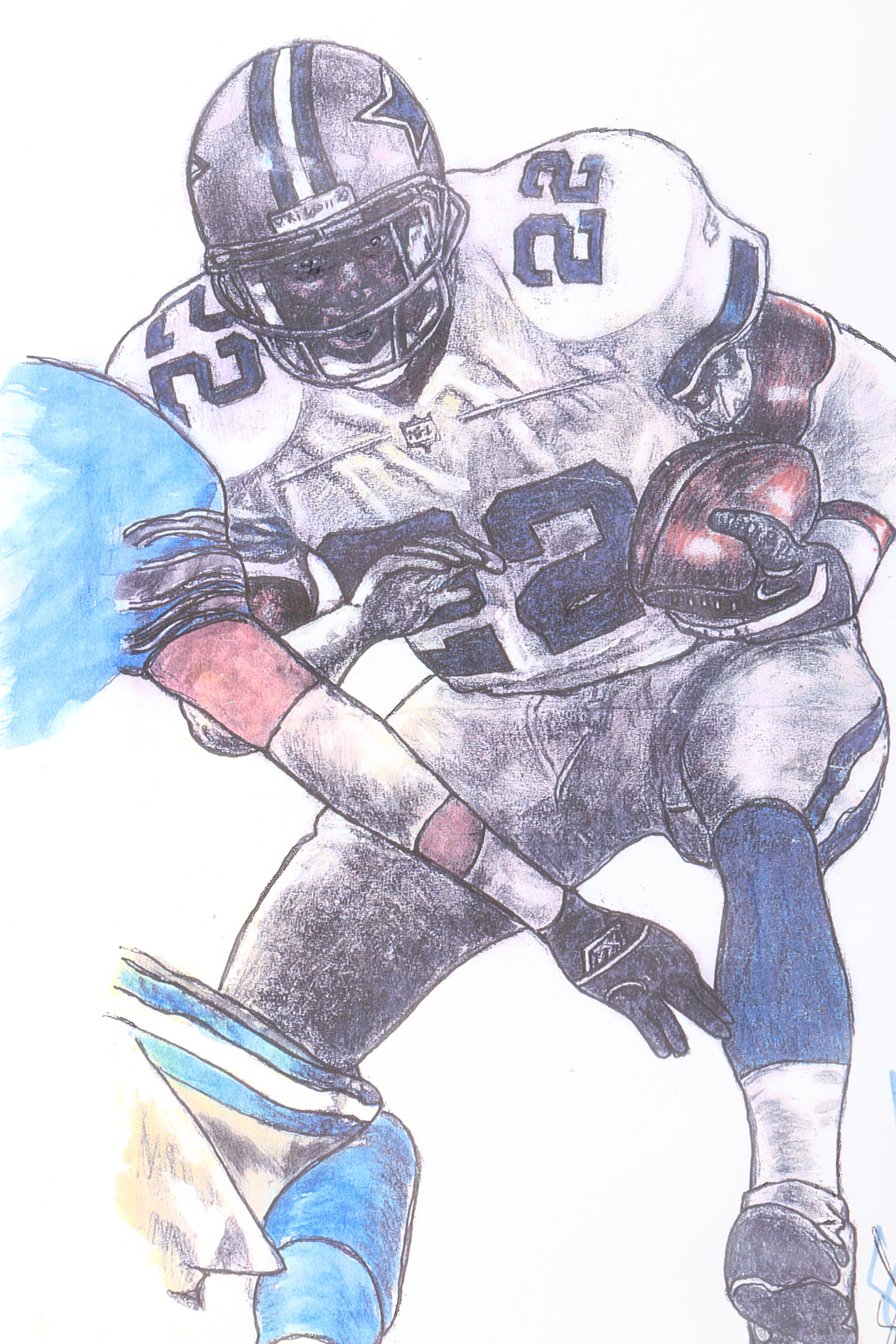 Emmitt Smith and Ricky Williams Artist Signed Prints
