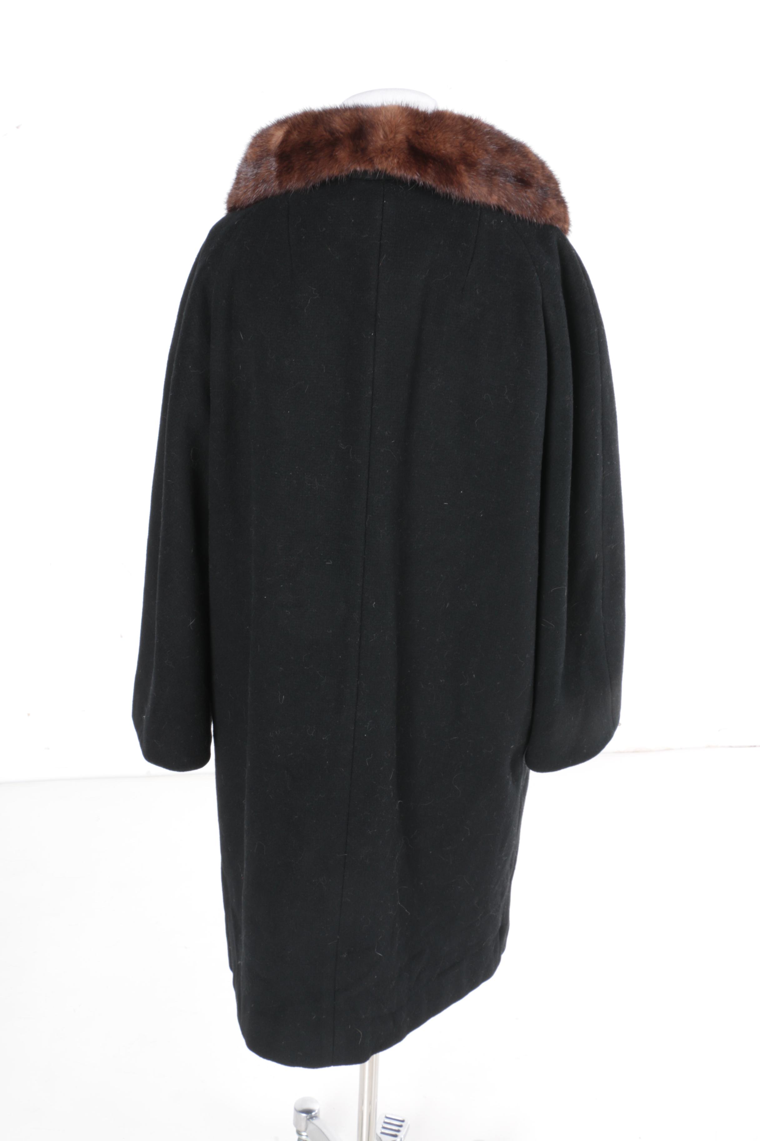 Vintage Black Coat with Mink Fur Collar