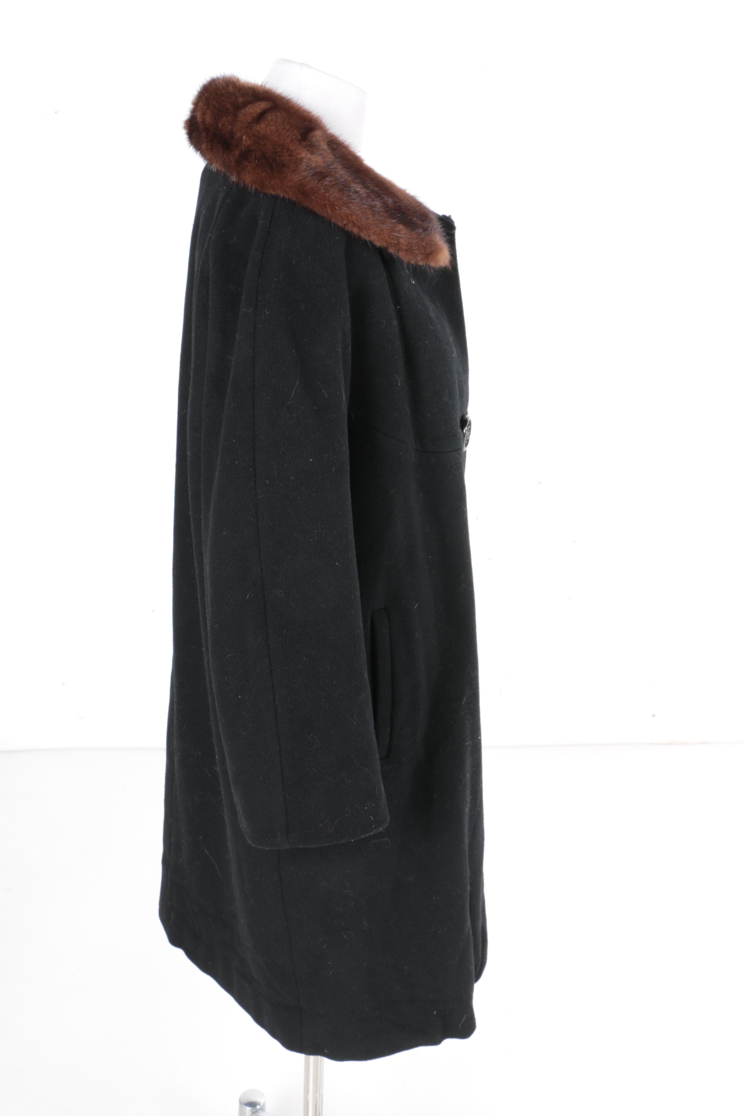 Vintage Black Coat with Mink Fur Collar