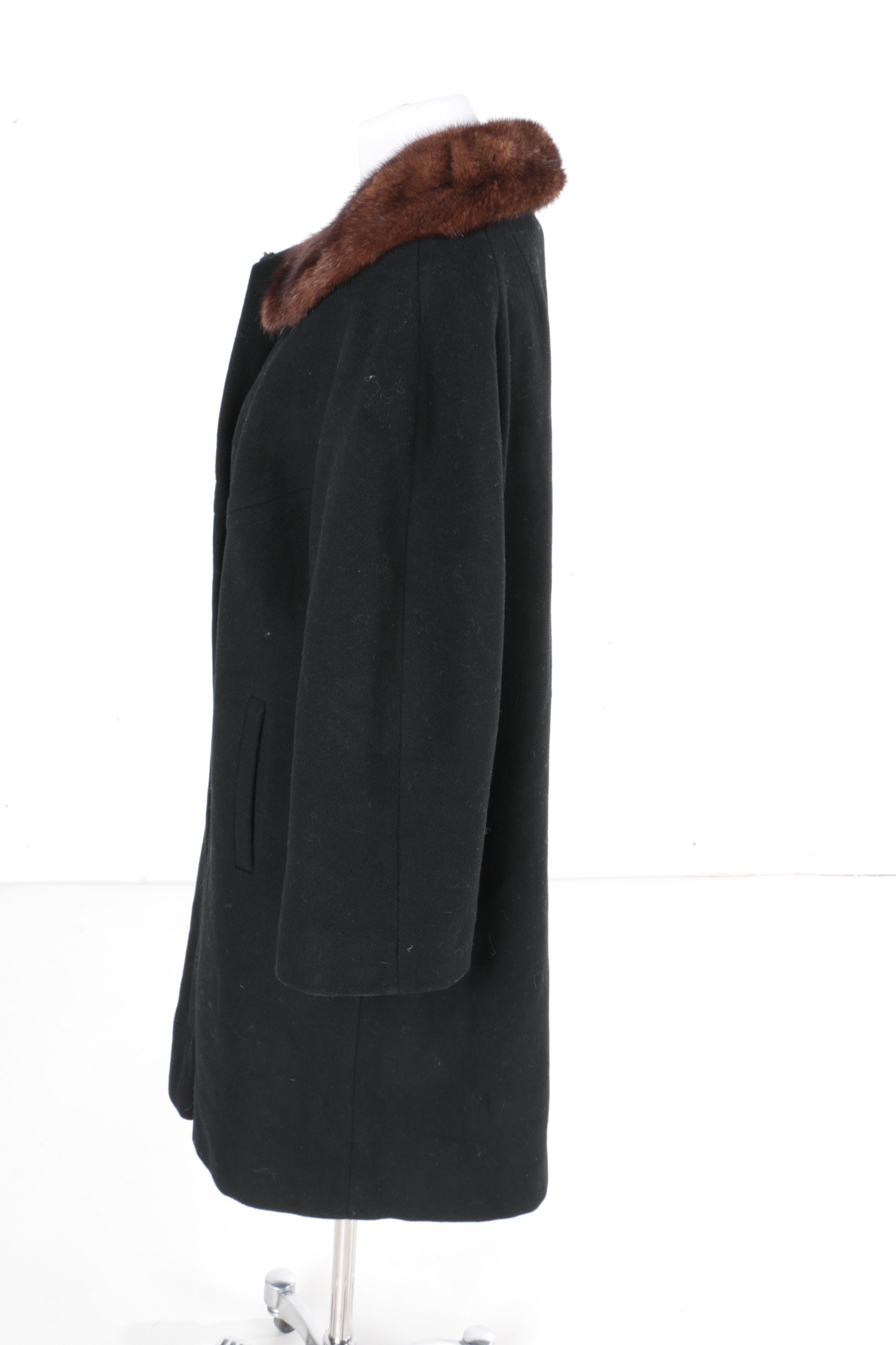Vintage Black Coat with Mink Fur Collar
