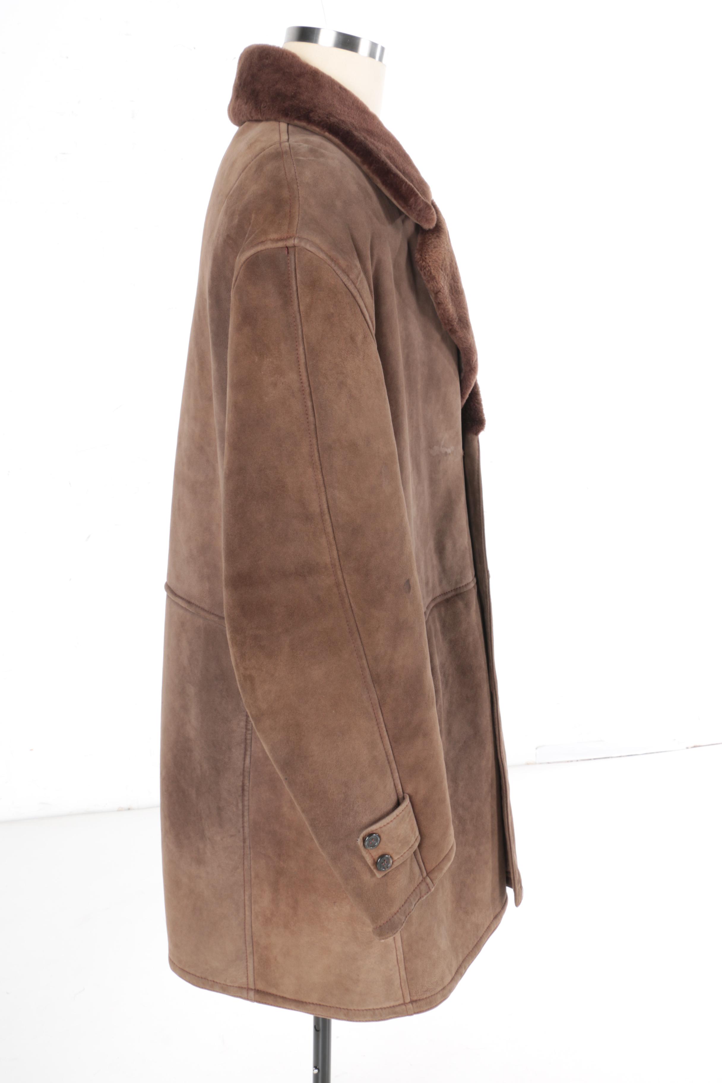 Men's Brown Suede and Shearling Coat