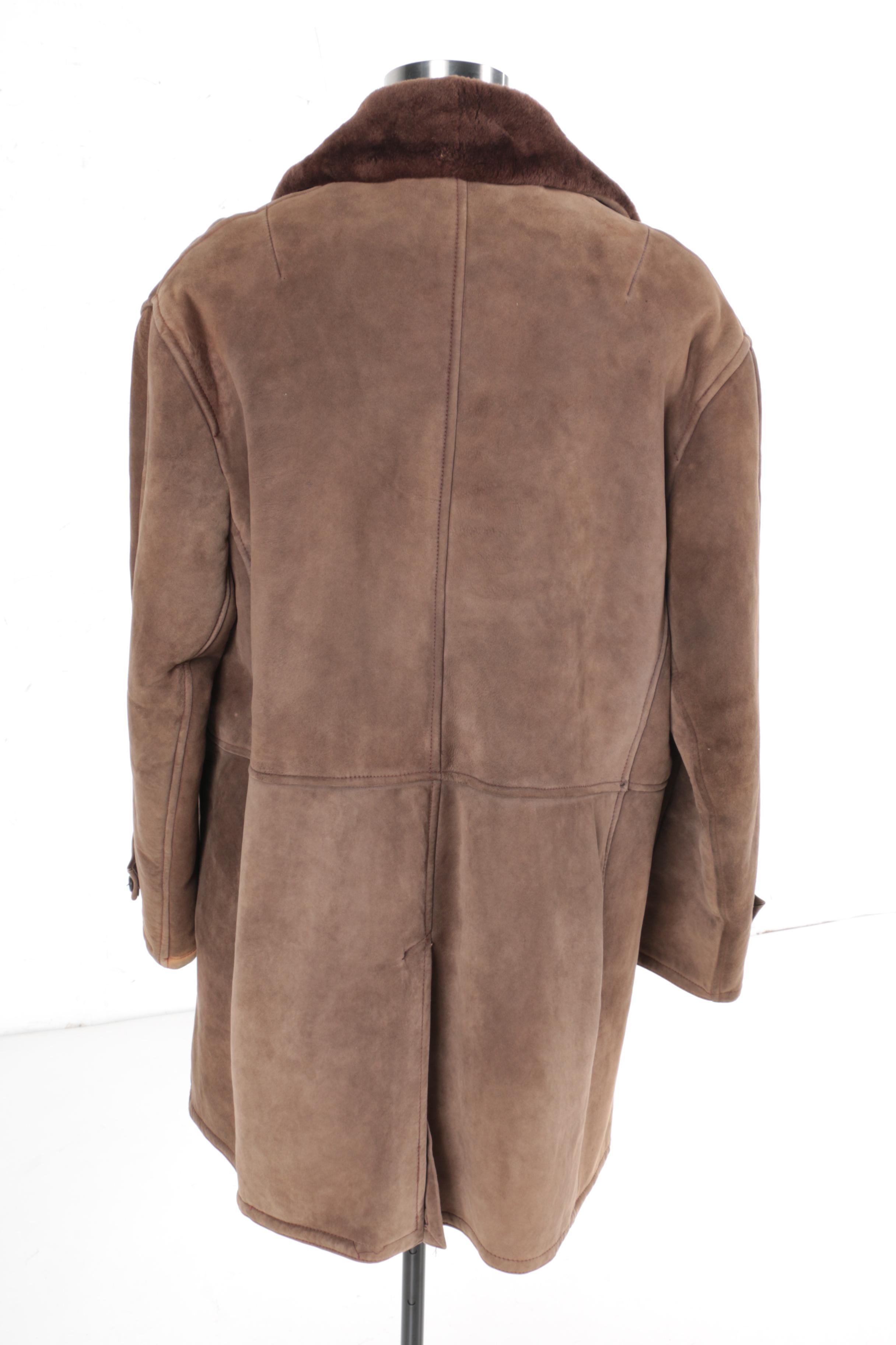 Men's Brown Suede and Shearling Coat