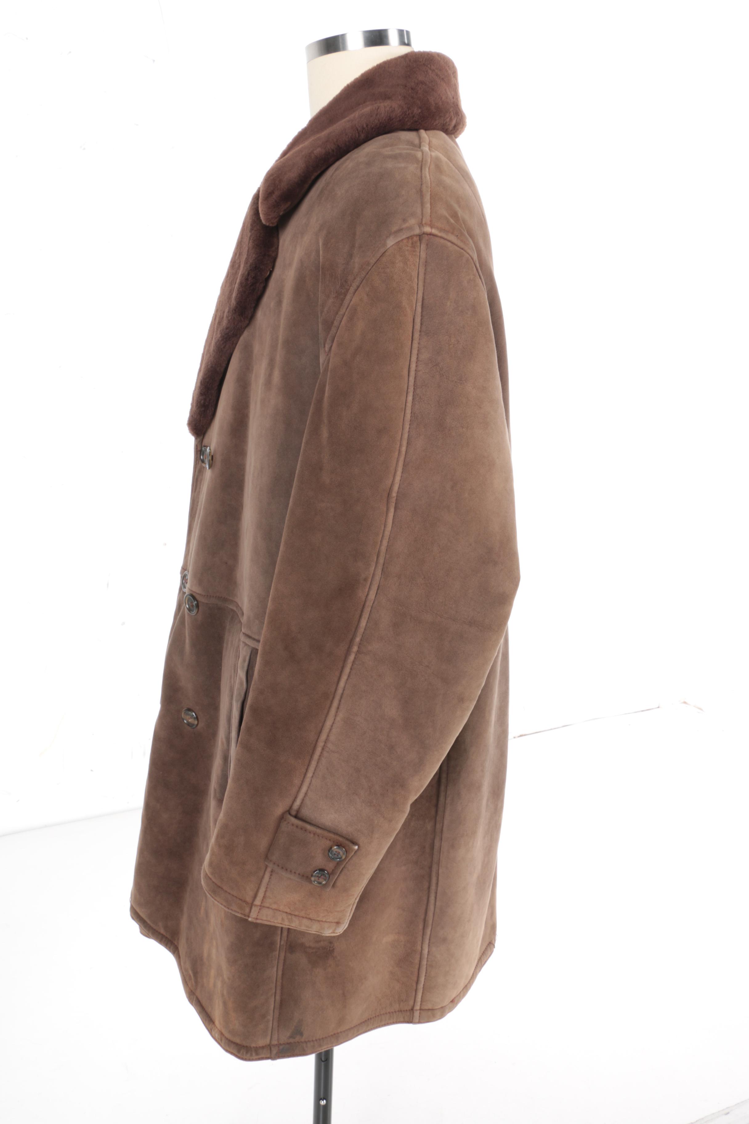 Men's Brown Suede and Shearling Coat