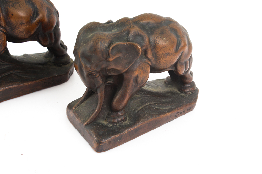 Antique KBW Art Bronze Elephant Bookends