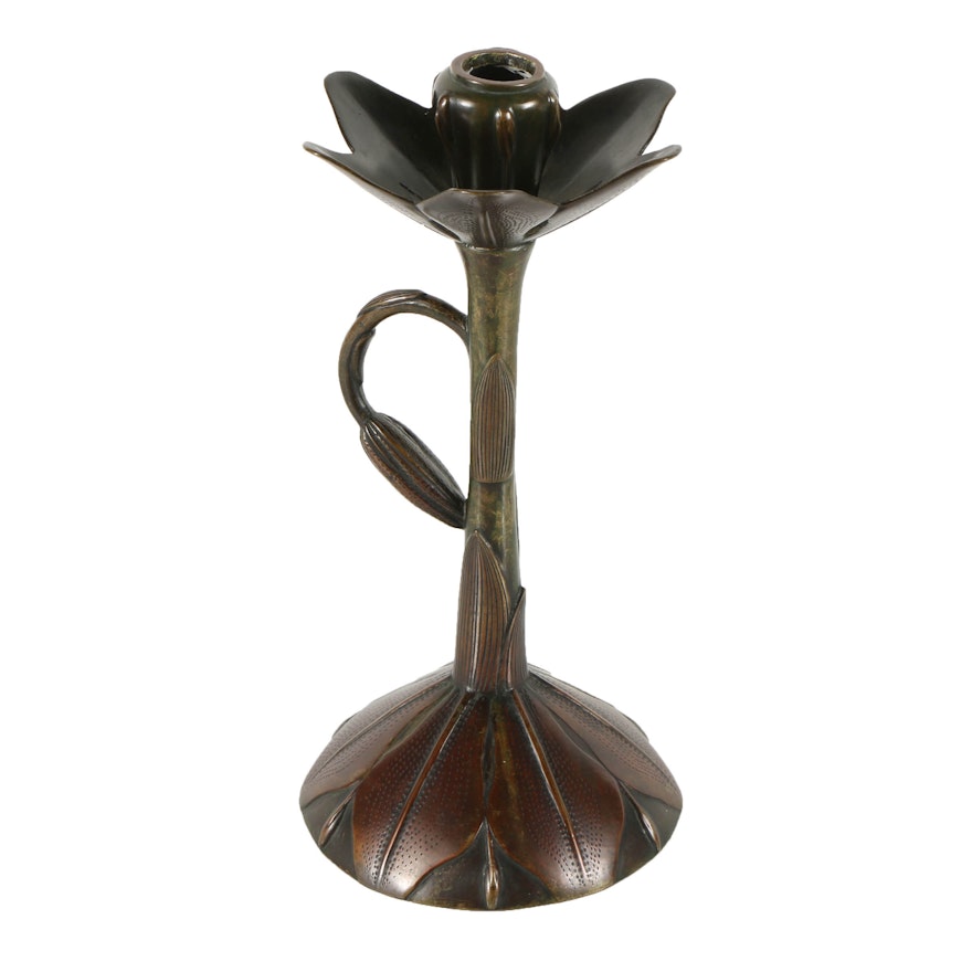 Copper Candlestick Holder with Floral Design