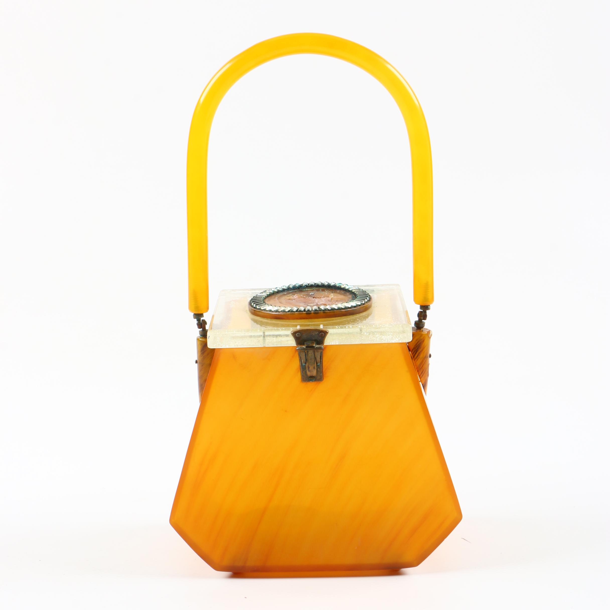 Vintage Amber Acrylic Box Handbag