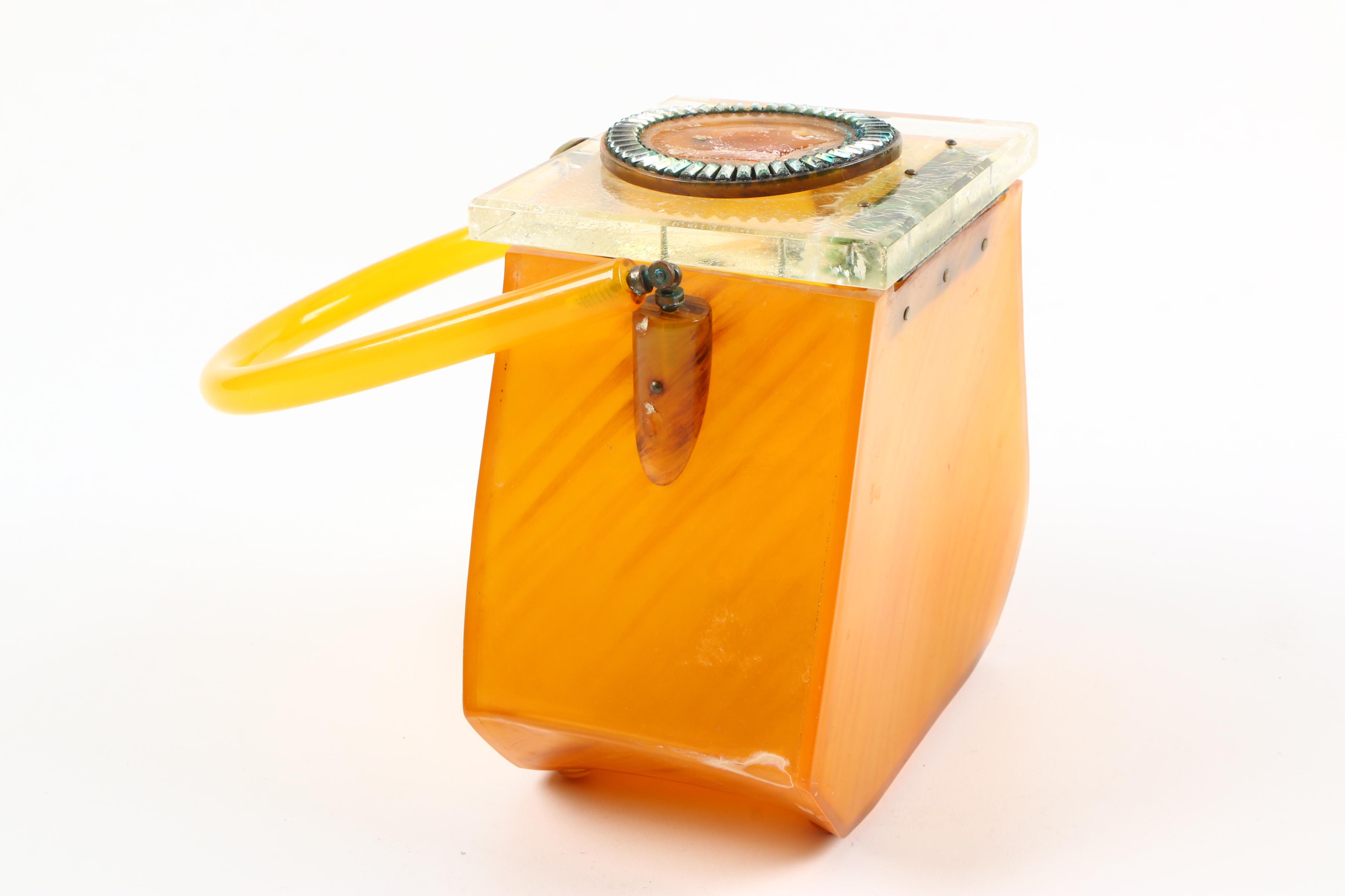 Vintage Amber Acrylic Box Handbag