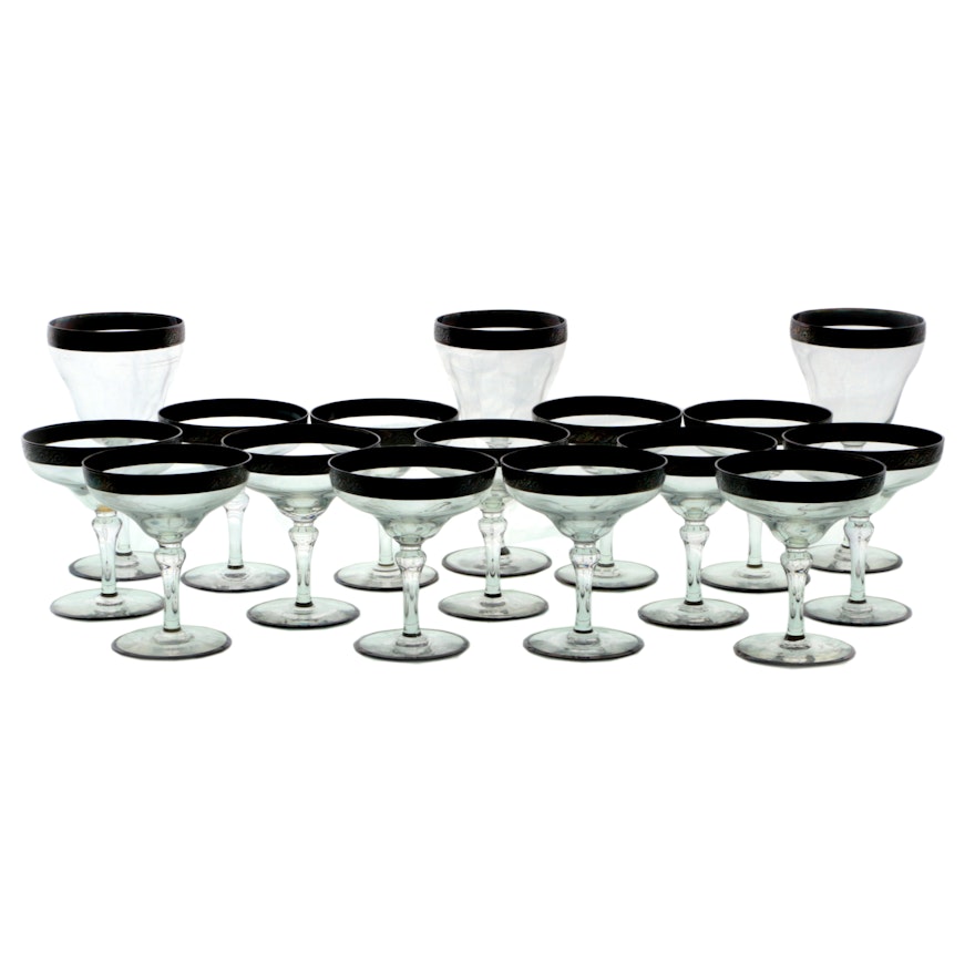 Silver Tone Rimmed Cocktail Glasses