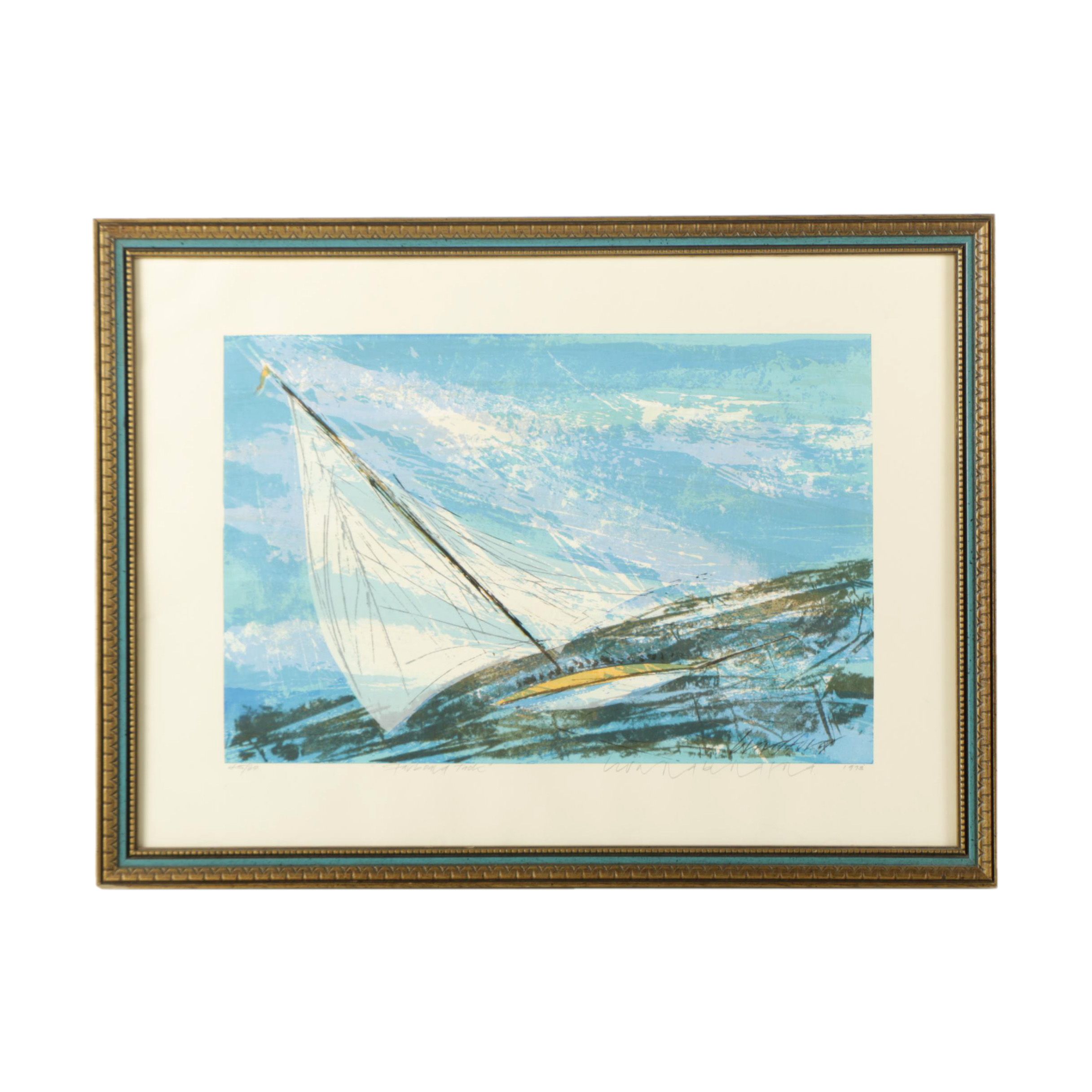 Howard Bradford 1973 Limited Edition Serigraph on Paper "Starboard Tack"
