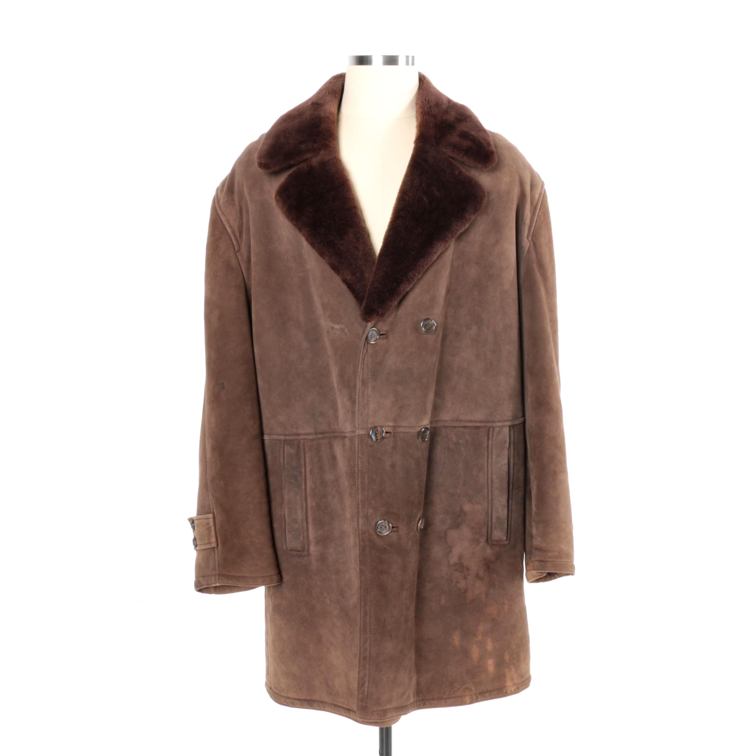 Men's Brown Suede and Shearling Coat