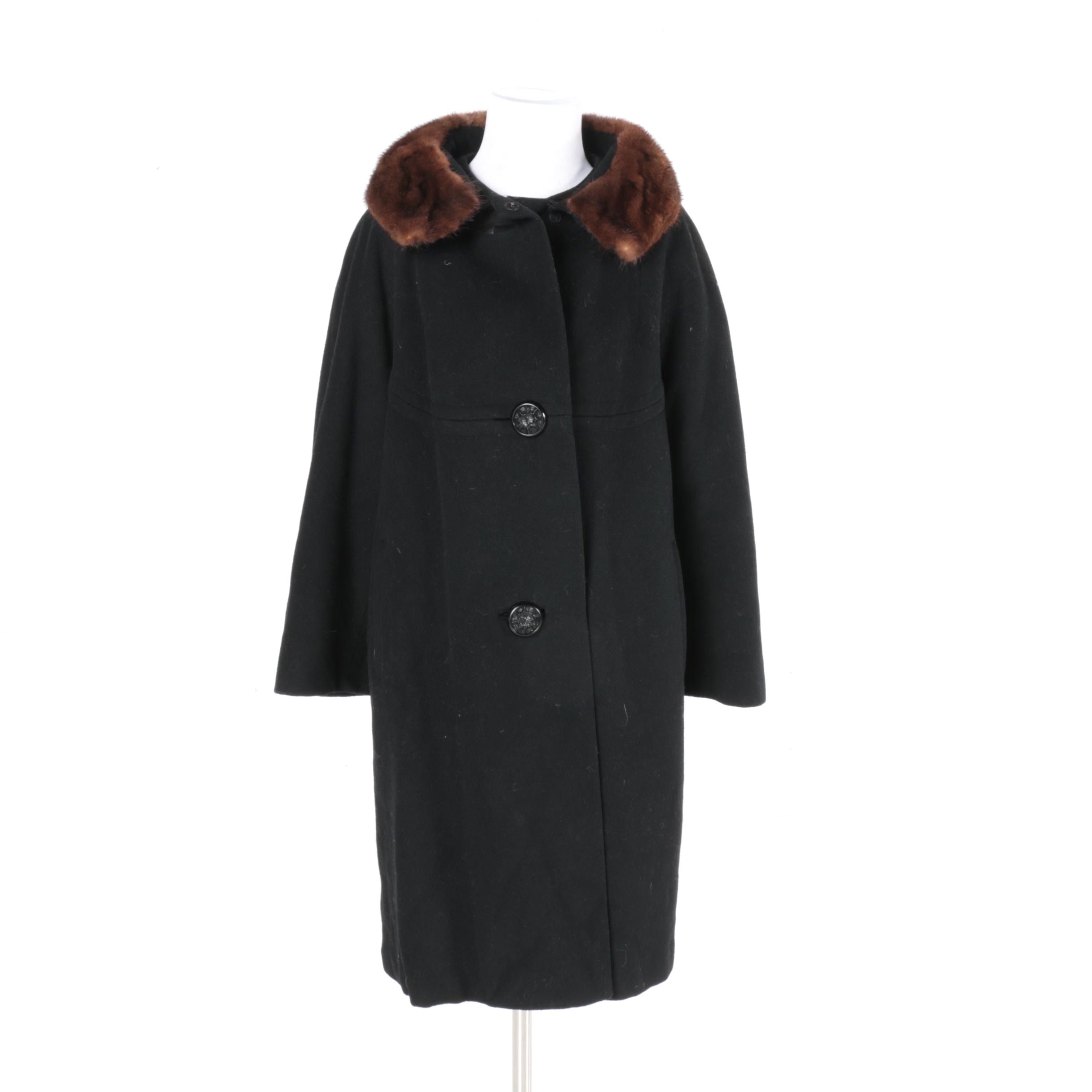 Vintage Black Coat with Mink Fur Collar