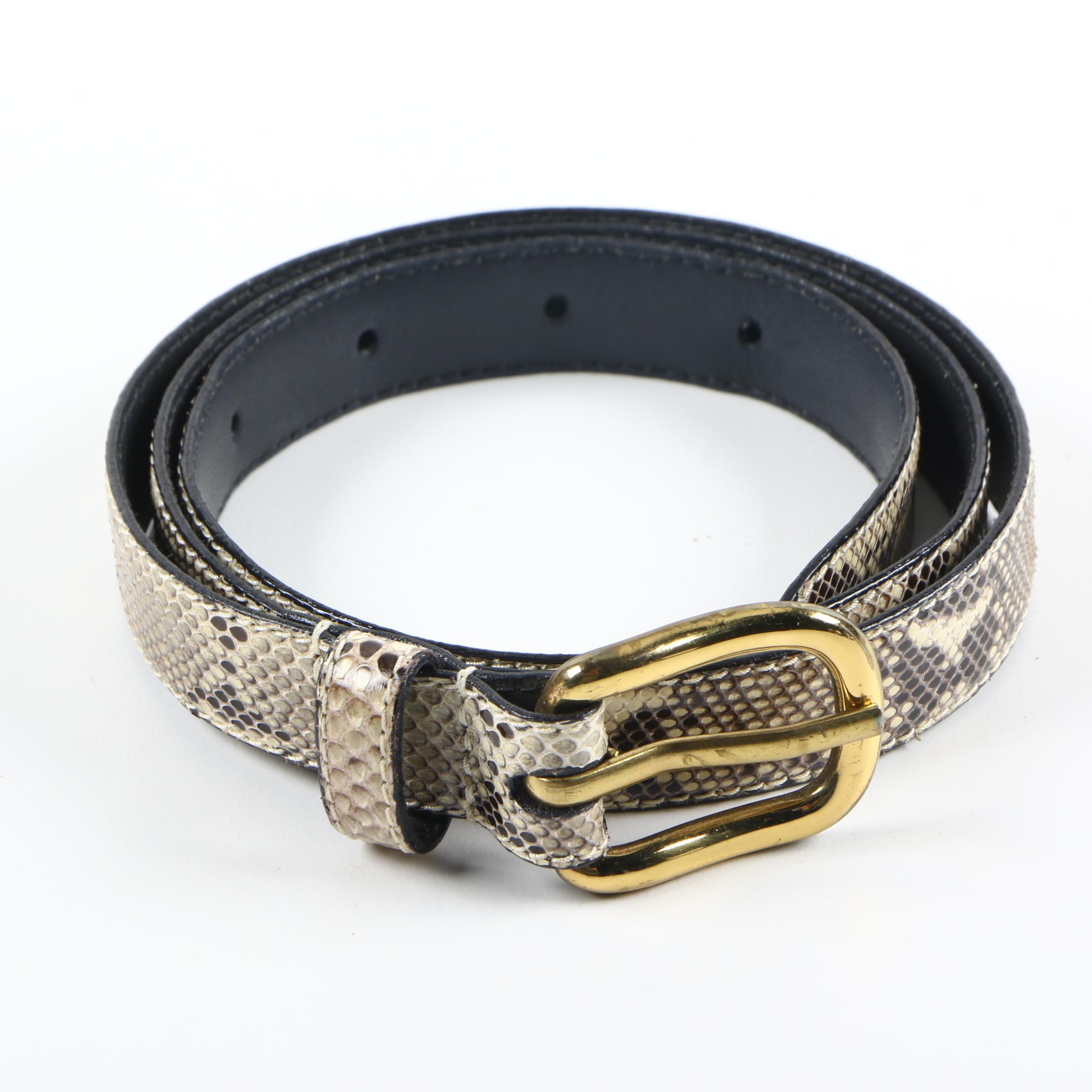Python Leather Belt with Brass Buckle