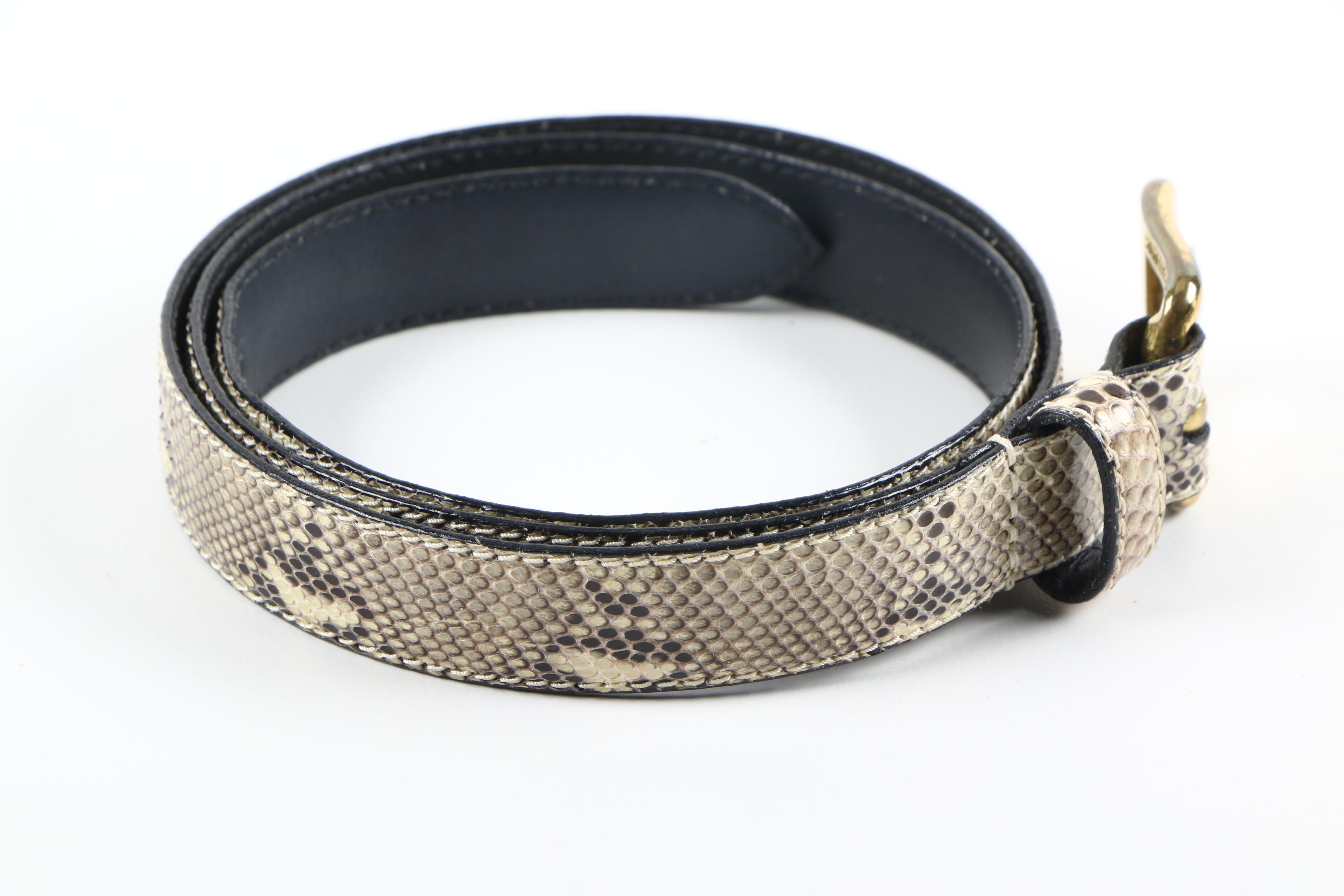 Python Leather Belt with Brass Buckle