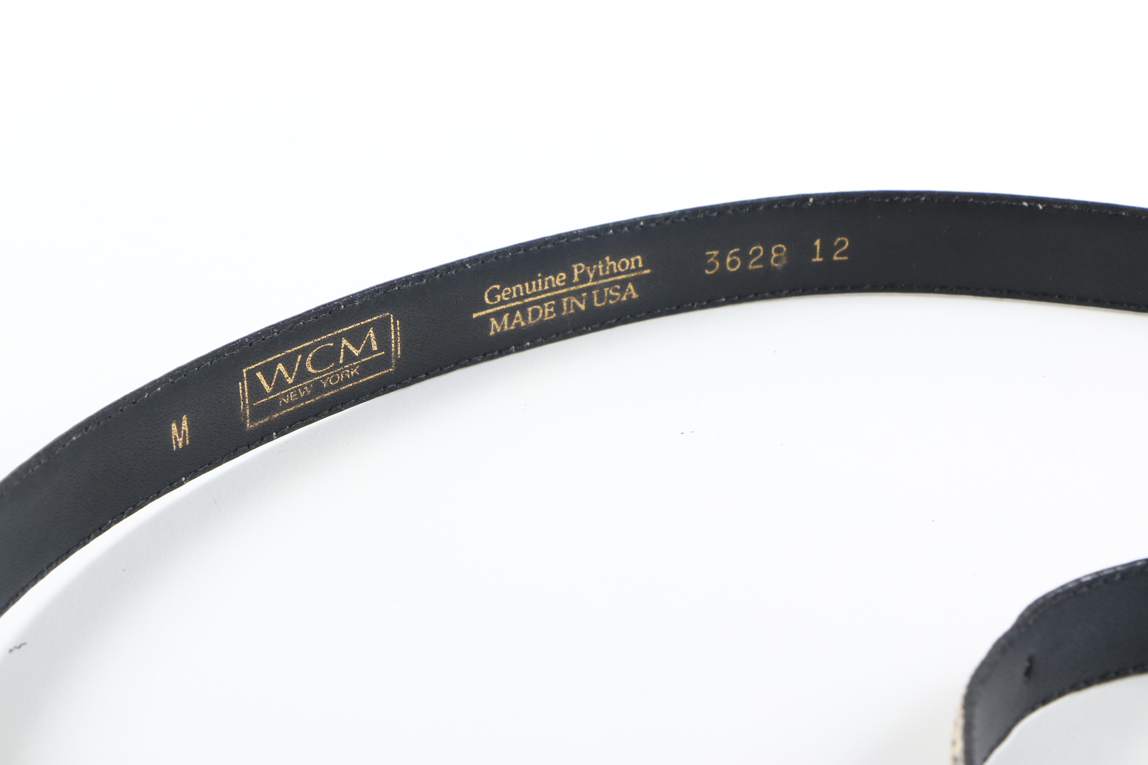 Python Leather Belt with Brass Buckle