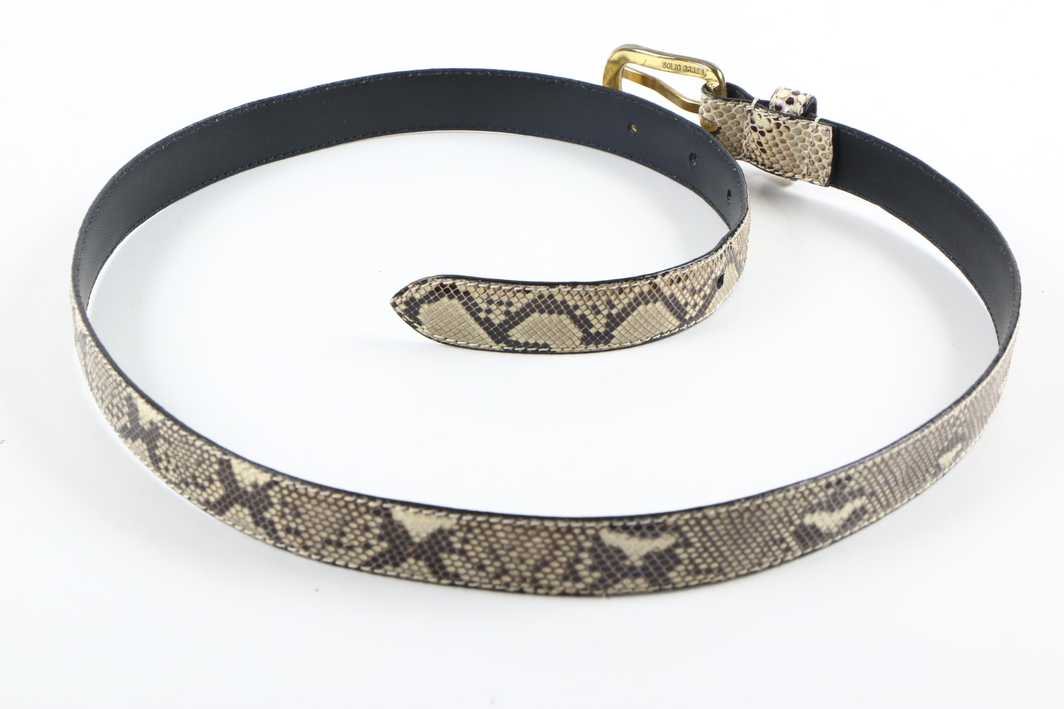 Python Leather Belt with Brass Buckle