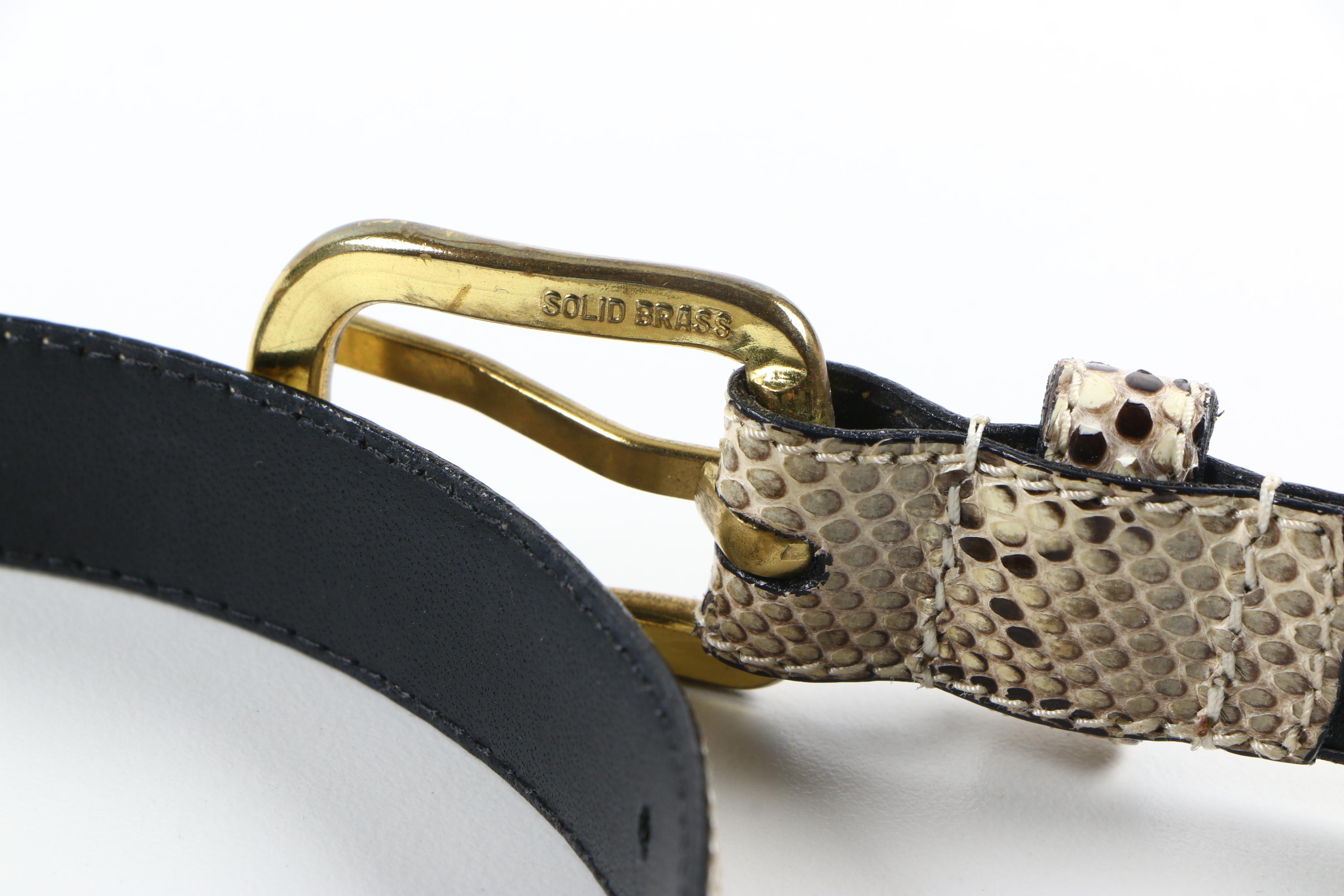 Python Leather Belt with Brass Buckle