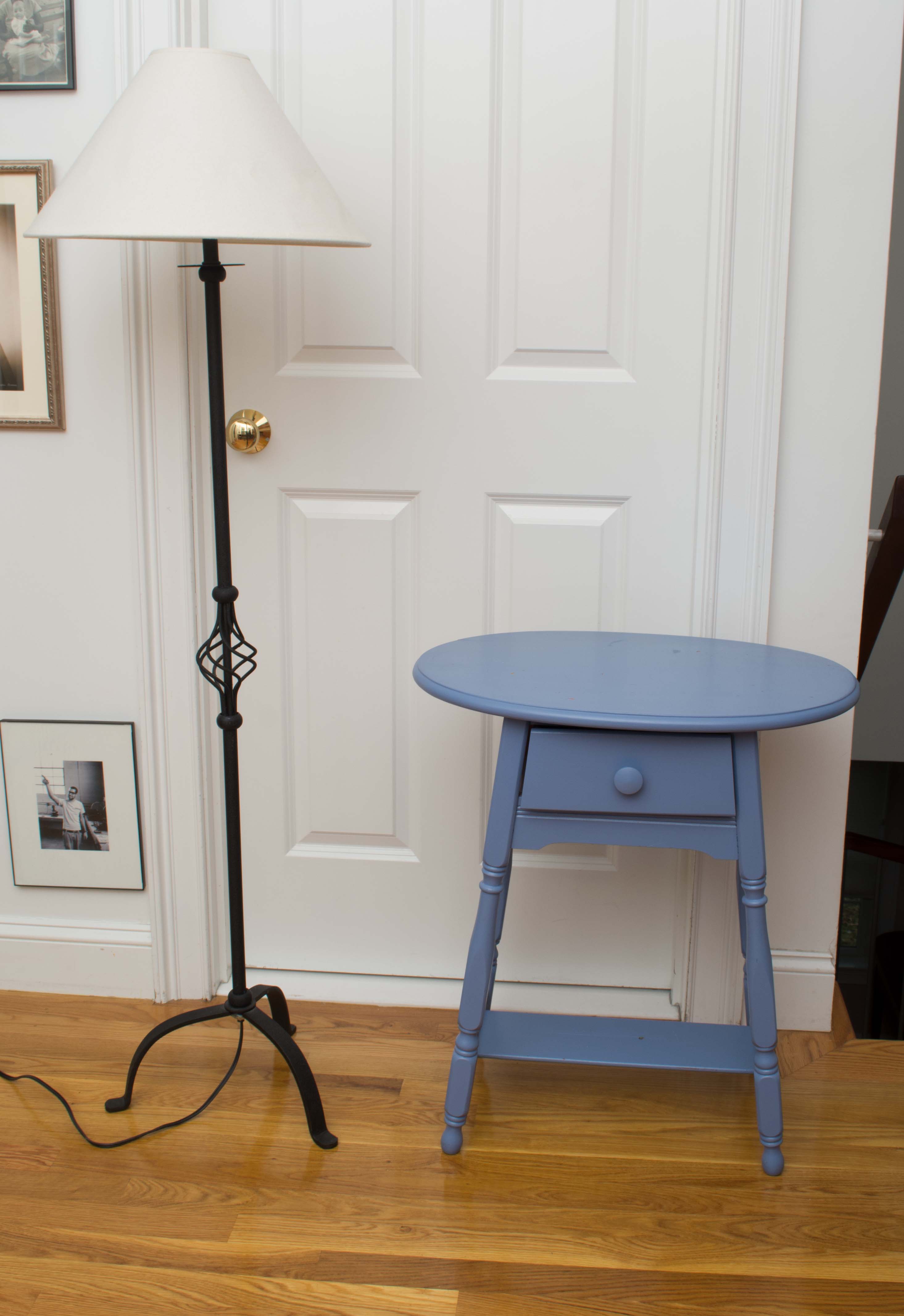 Wrought Iron Floor Lamp and Painted End Table