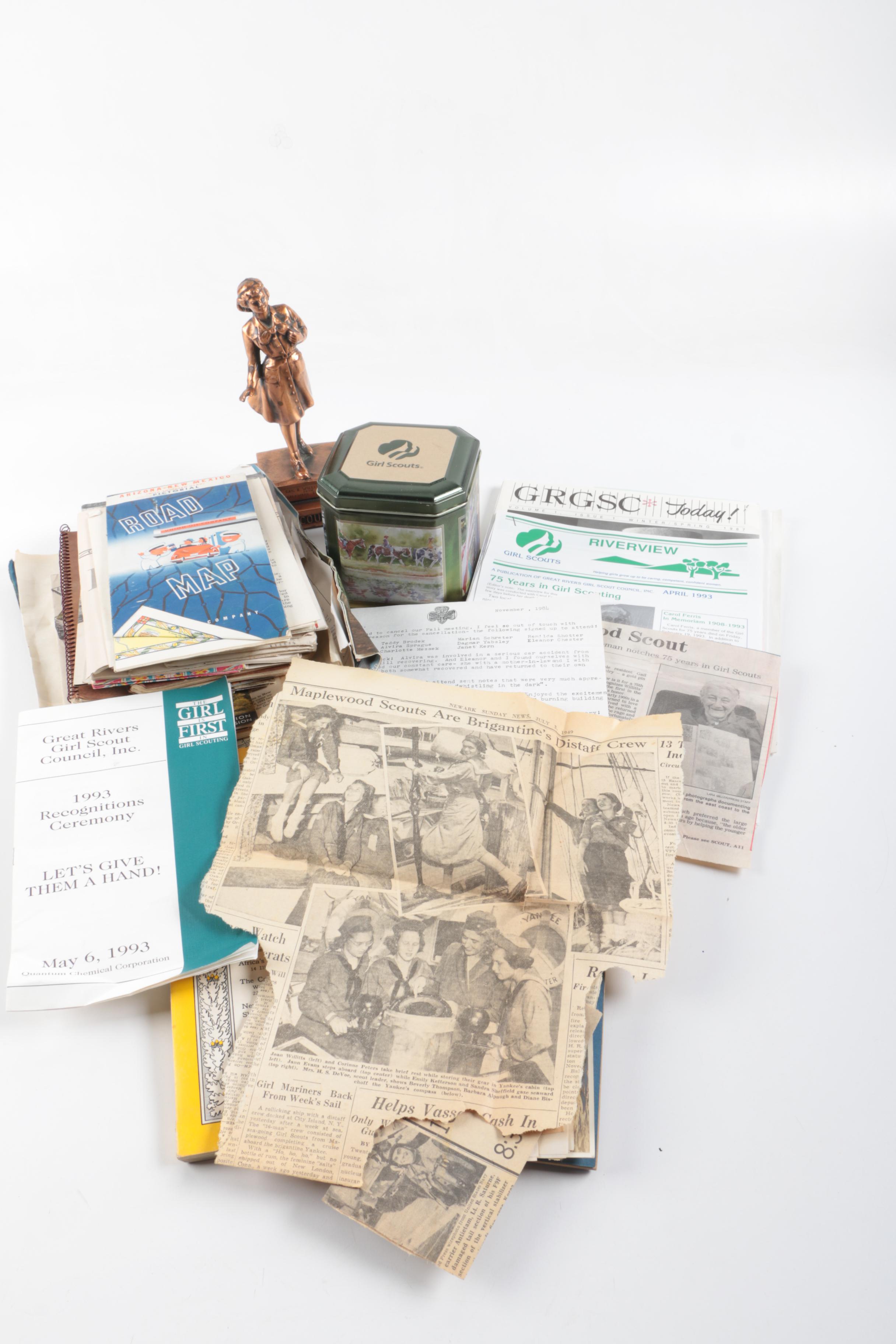 Vintage Marjorie Daingerfield "Girl Scouts USA" Figurine and Other Memorabilia